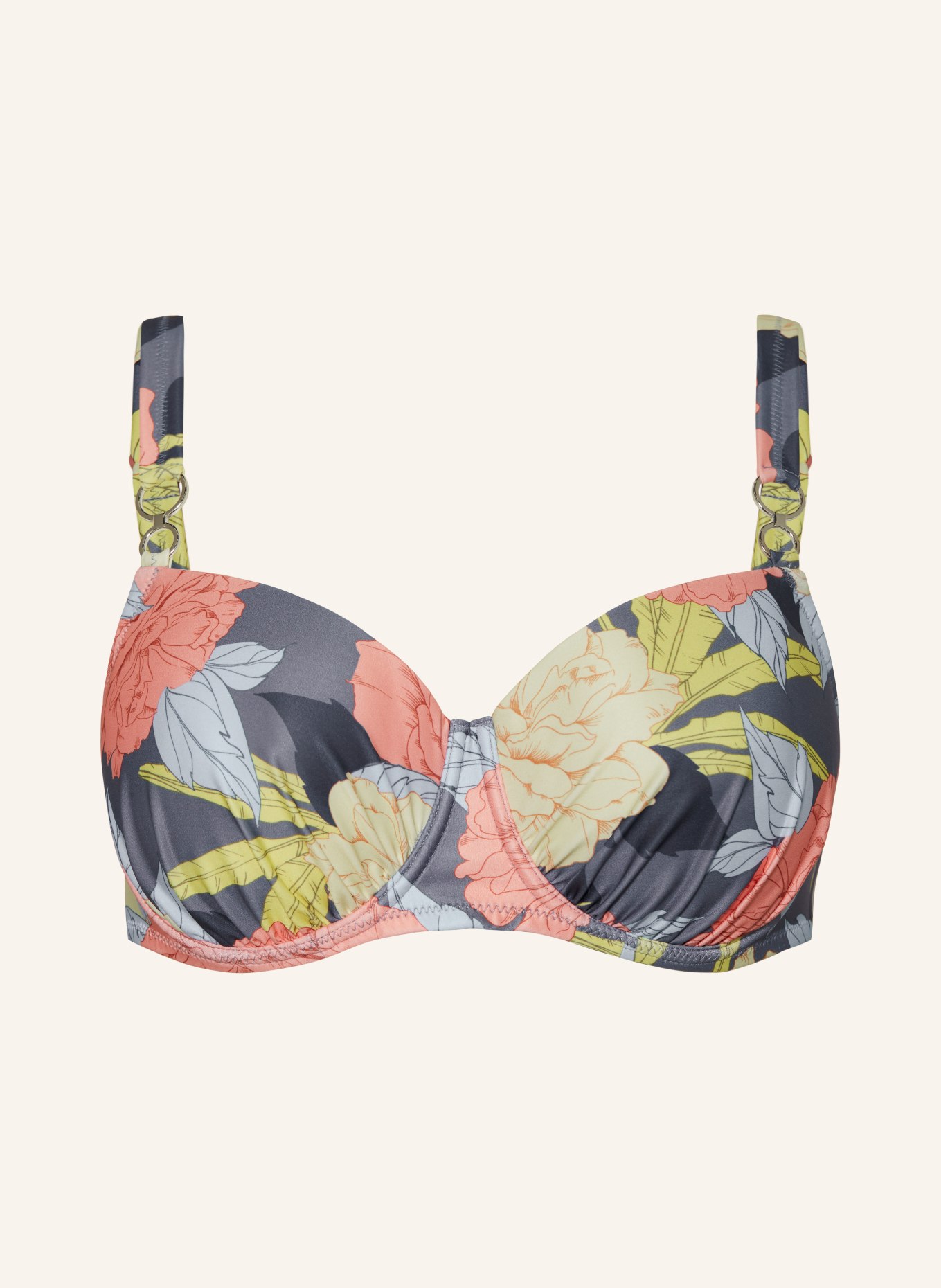 Lidea Bügel-Bikini-Top FLOWER NOSTALGIA, Farbe: GRAU/ GELB/ ORANGE (Bild 1)