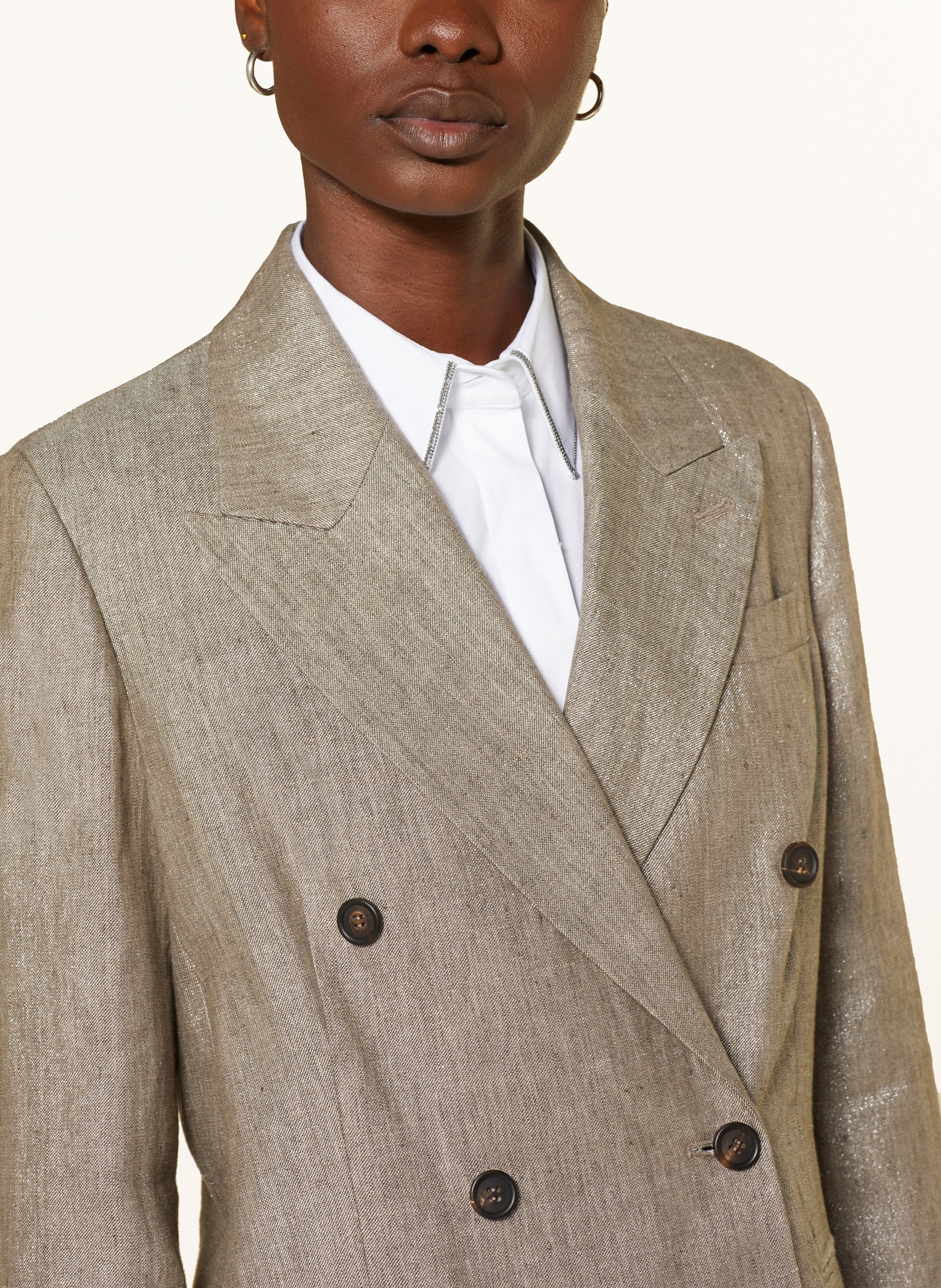 BRUNELLO CUCINELLI Linen blazer with glitter thread, Color: LIGHT BROWN (Image 4)