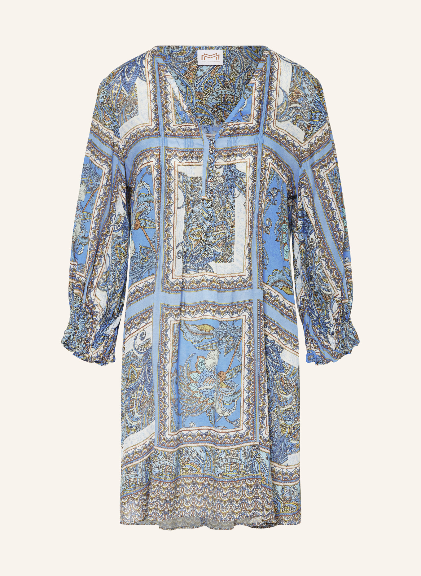 MARYAN MEHLHORN Sukienka letnia typu kaftan MAJORELLE z dodatkiem jedwabiu, Kolor: JASNONIEBIESKI/ ECRU (Obrazek 1)