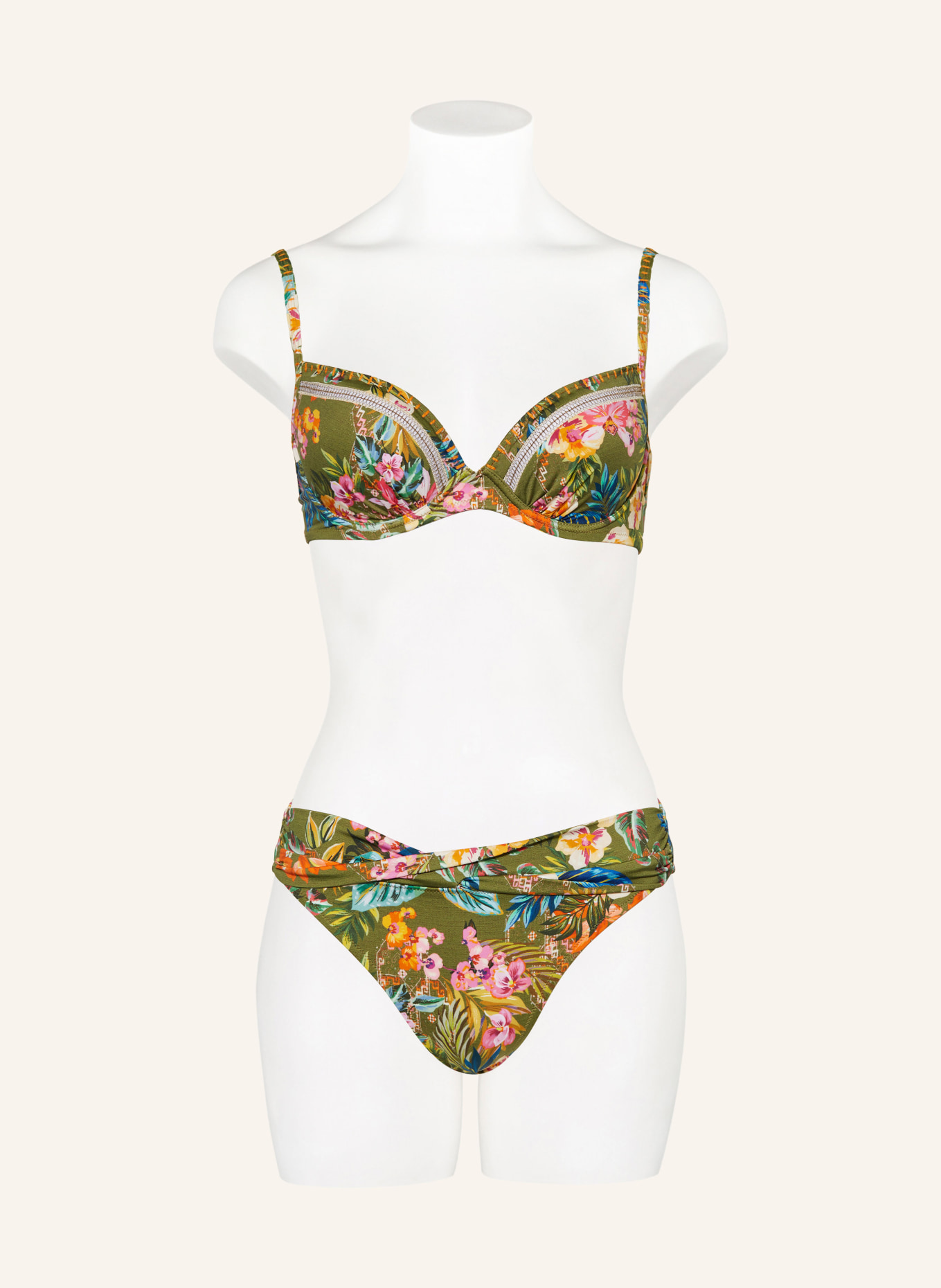 watercult Basic-Bikini-Hose SUNSET FLORALS, Farbe: OLIV/ ORANGE (Bild 2)