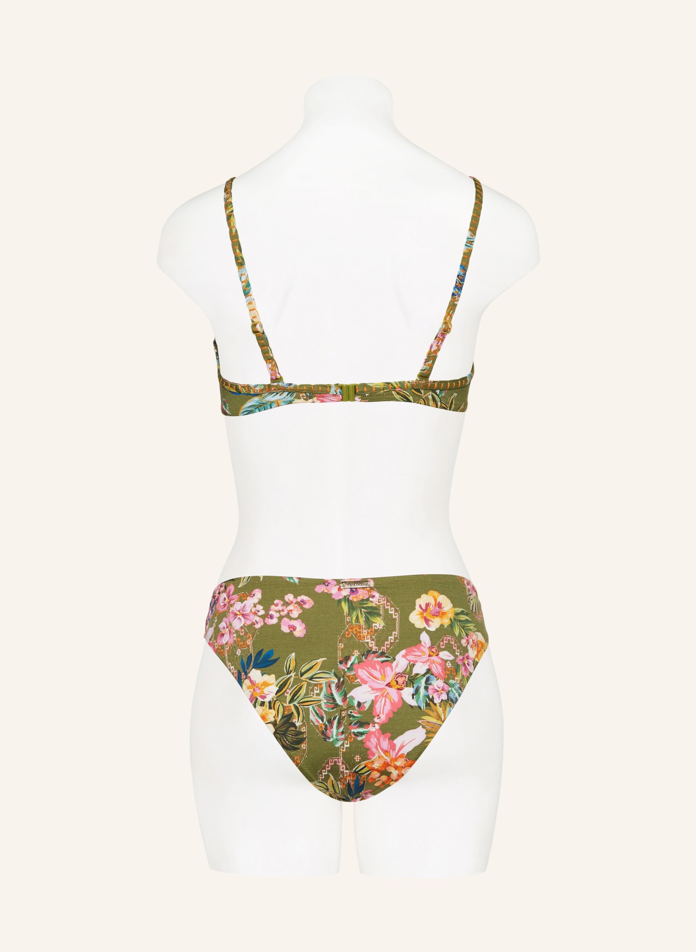 watercult Basic bikini bottoms SUNSET FLORALS, Color: OLIVE/ ORANGE (Image 3)