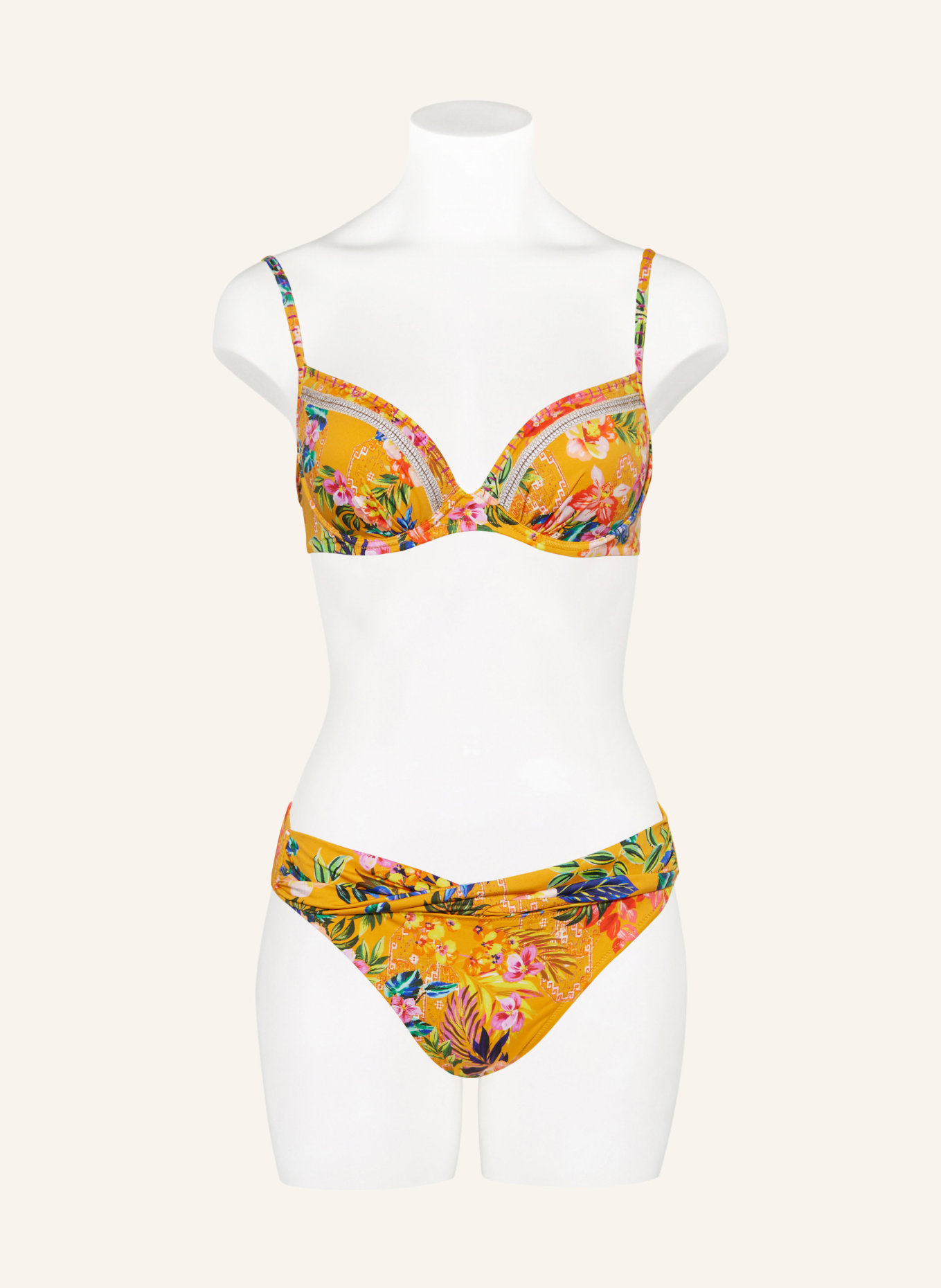 watercult Basic-Bikini-Hose SUNSET FLORALS: DUNKELGELB / BLAU / ROT