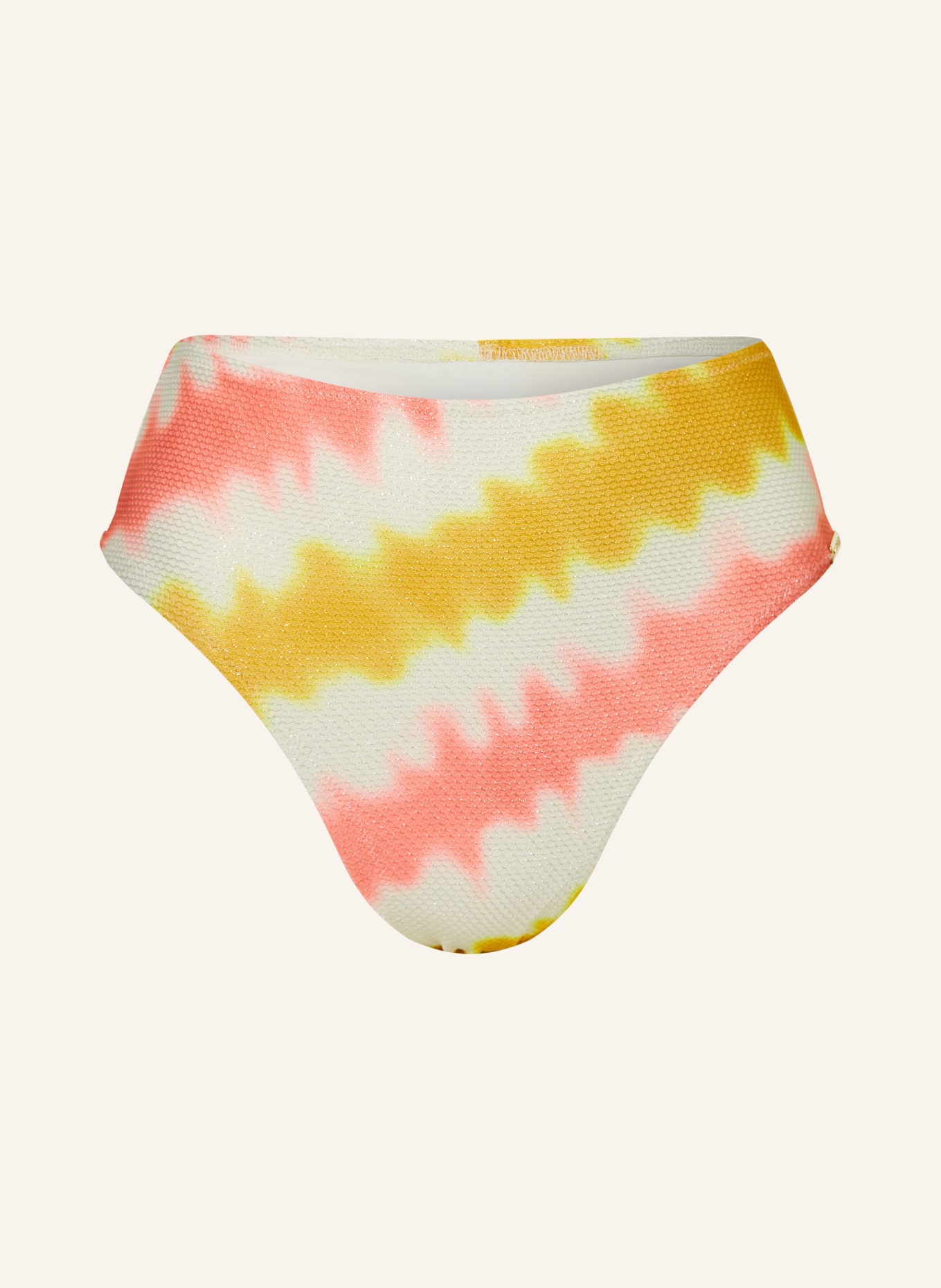 watercult High-waist bikini bottoms SOMMER MUSE with glitter thread, Color: DARK YELLOW/ LIGHT RED/ CREAM (Image 1)