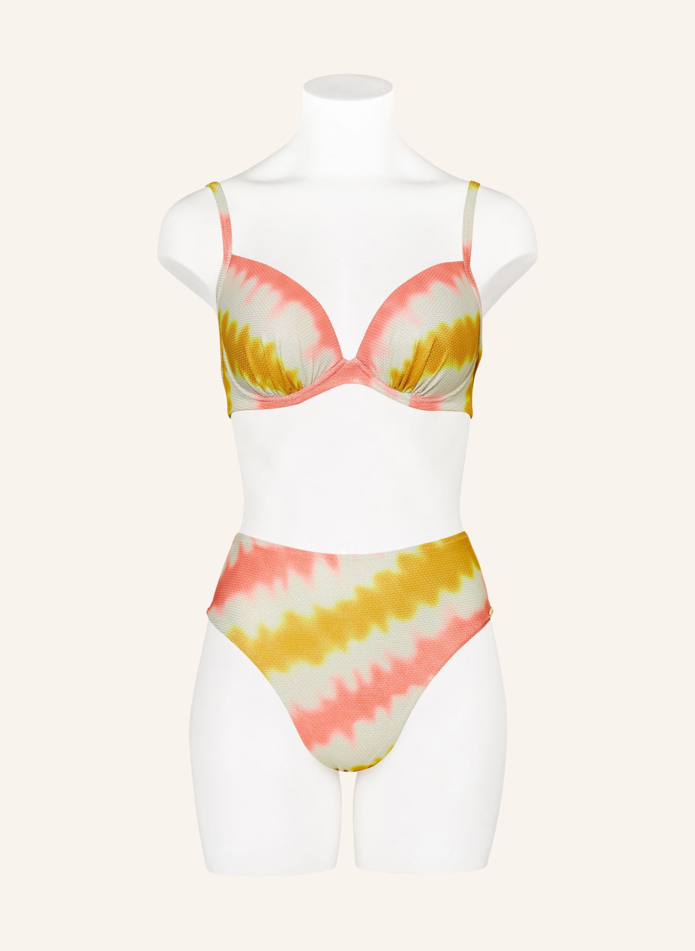 watercult High-Waist-Bikini-Hose SOMMER MUSE mit Glitzergarn, Farbe: DUNKELGELB/ HELLROT/ CREME (Bild 2)