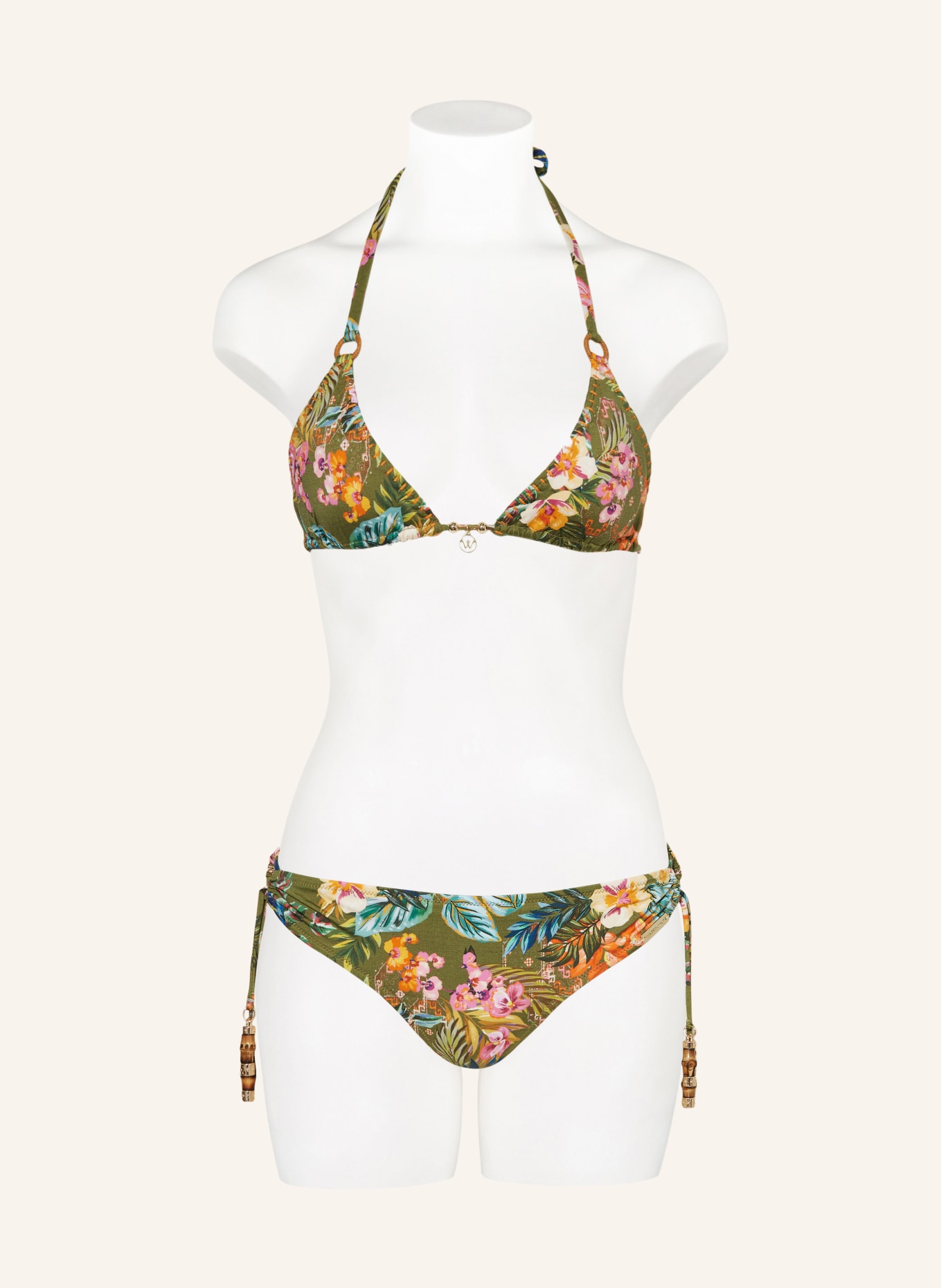 watercult Basic bikini bottoms SUNSET FLORALS, Color: OLIVE/ ORANGE (Image 2)