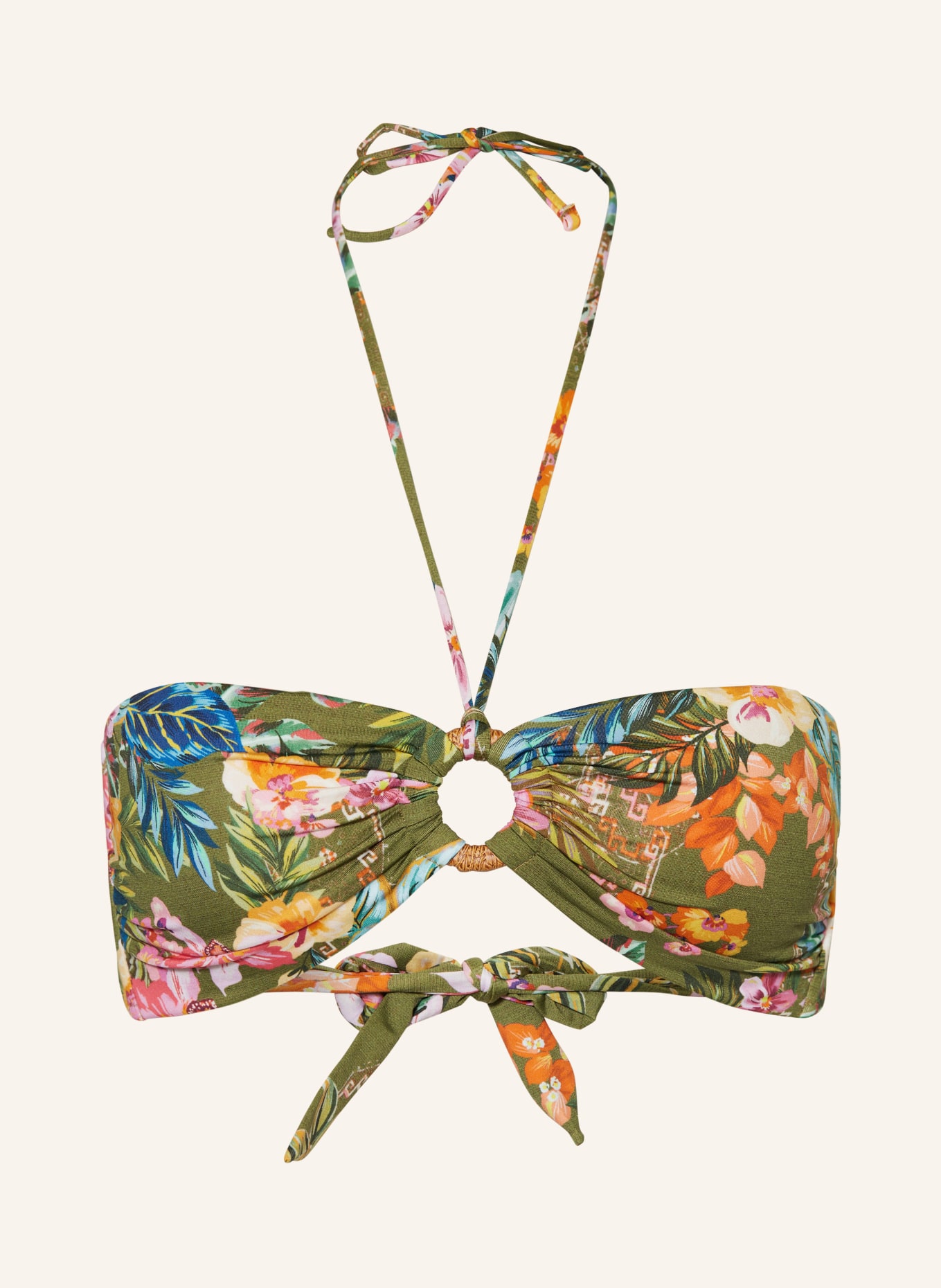 watercult Bandeau bikini top SUNSET FLORALS, Color: OLIVE/ BLUE (Image 1)