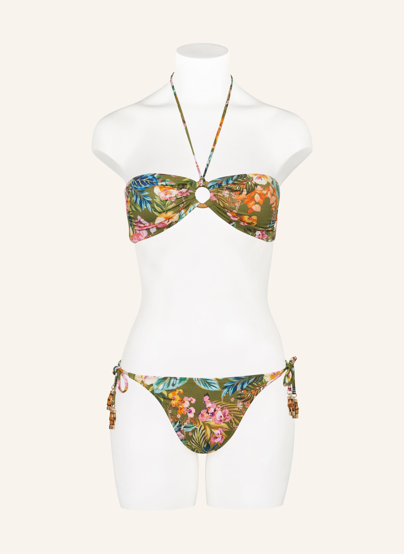watercult Bandeau bikini top SUNSET FLORALS, Color: OLIVE/ BLUE (Image 2)