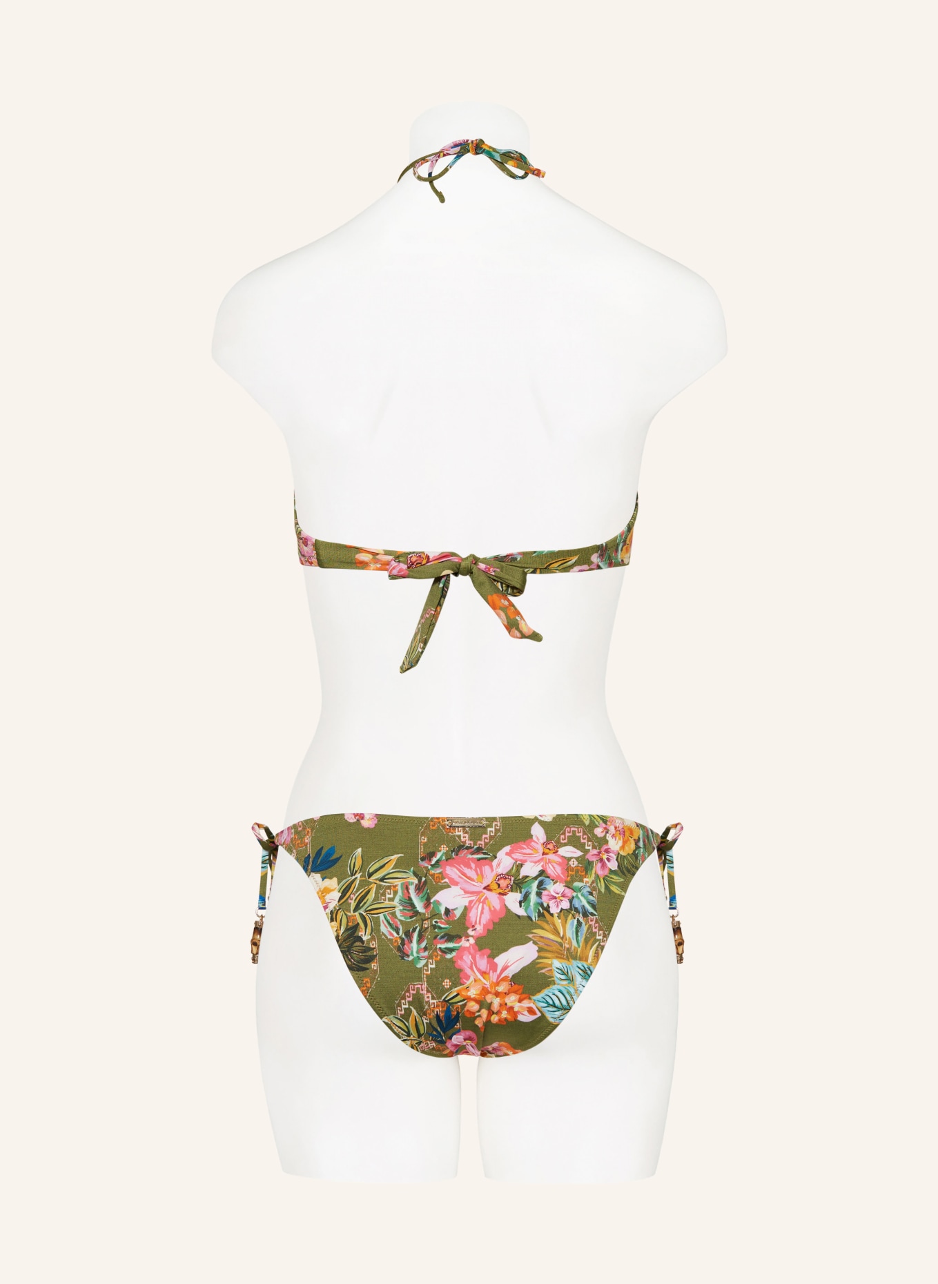 watercult Bandeau-Bikini-Top SUNSET FLORALS, Farbe: OLIV/ BLAU (Bild 3)