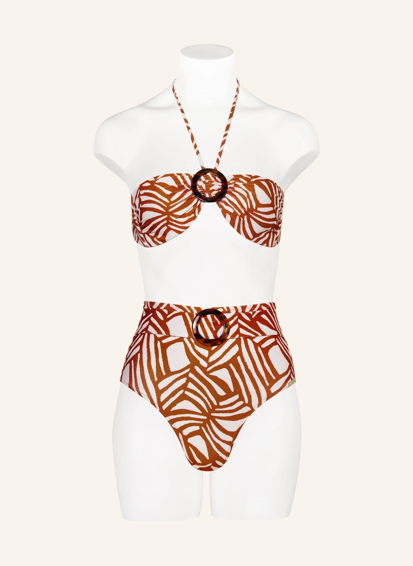 watercult Bandeau bikini top ORGANIC MODERNS, Color: DARK ORANGE/ WHITE (Image 2)