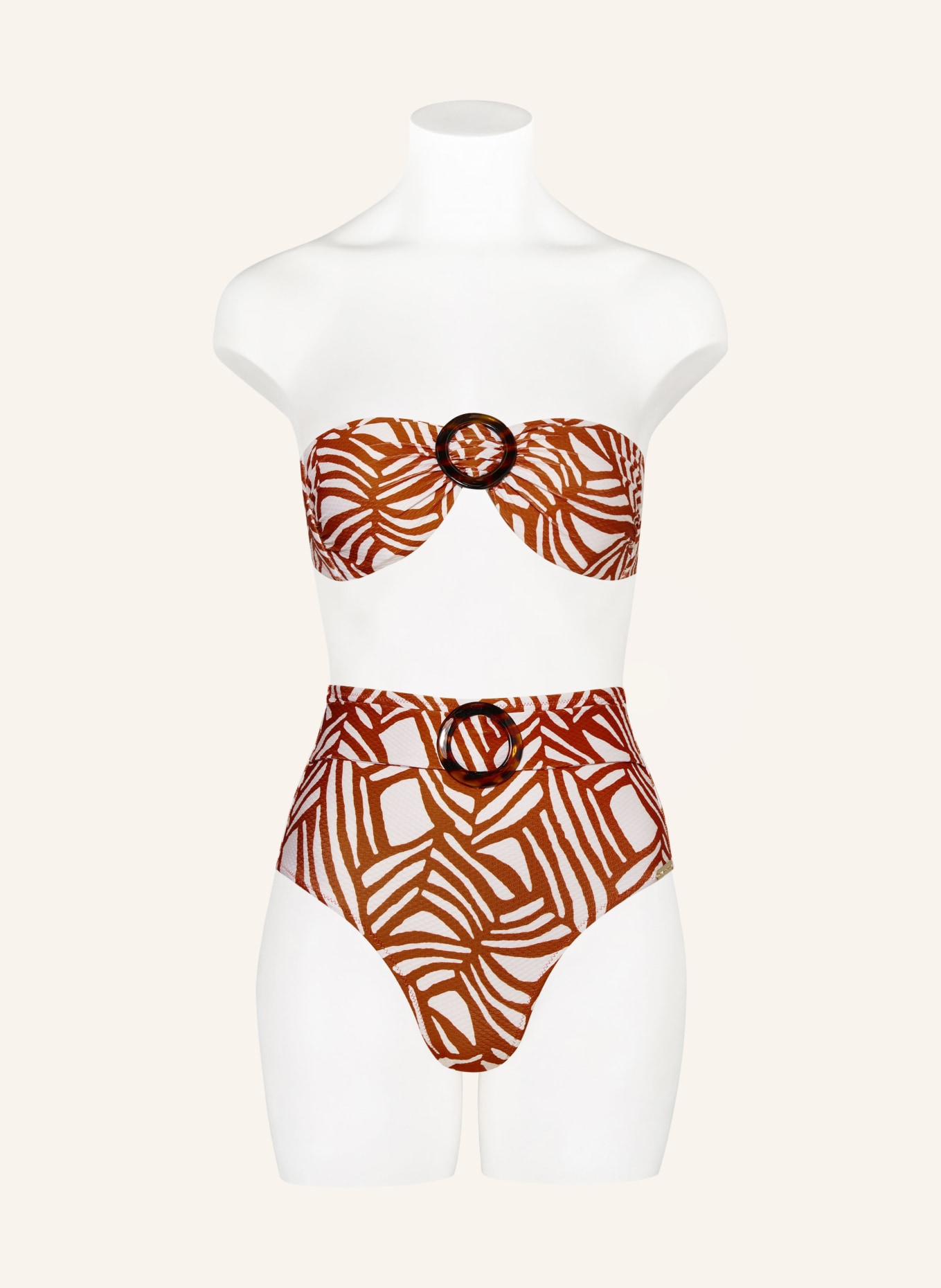 watercult Bandeau bikini top ORGANIC MODERNS, Color: DARK ORANGE/ WHITE (Image 4)