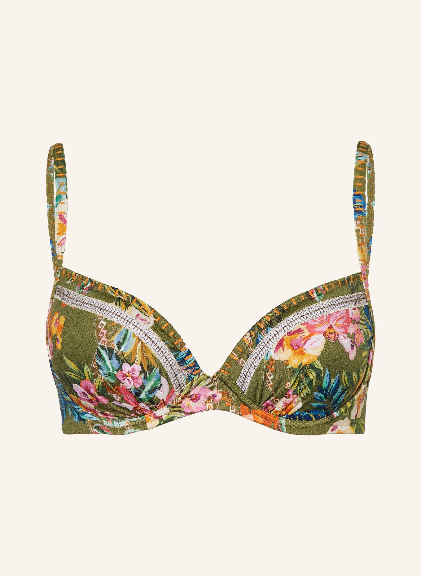 watercult Underwired bikini top SUNSET FLORALS, Color: 803 WARM OLIVE (Image 1)