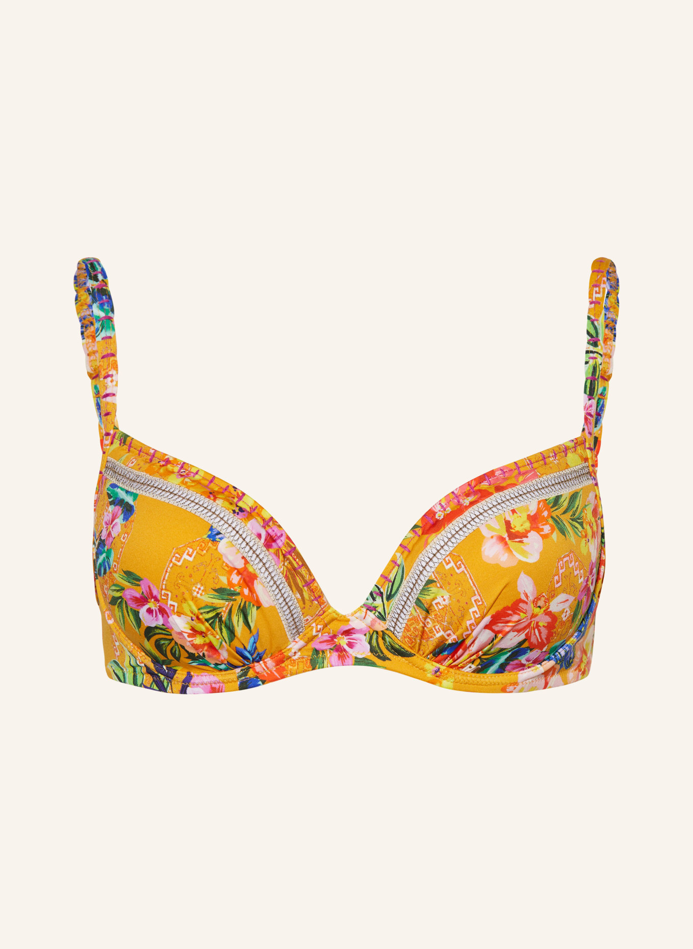 watercult Bügel-Bikini-Top SUNSET FLORALS, Farbe: DUNKELGELB/ BLAU/ ROT (Bild 1)
