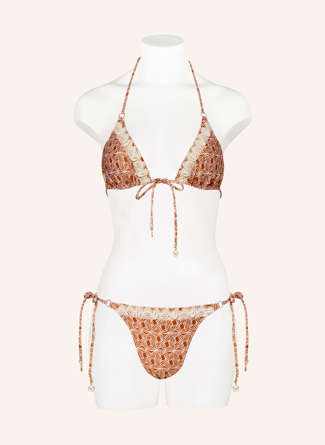 watercult Triangle bikini top ORGANIC MODERNS, Color: DARK ORANGE/ WHITE (Image 2)