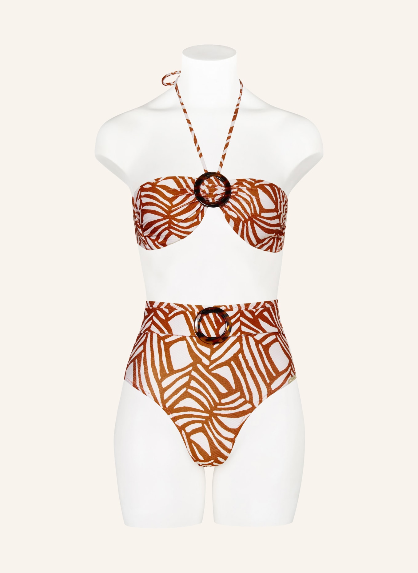 watercult High-waist bikini bottoms ORGANIC MODERNS, Color: DARK ORANGE/ WHITE (Image 2)