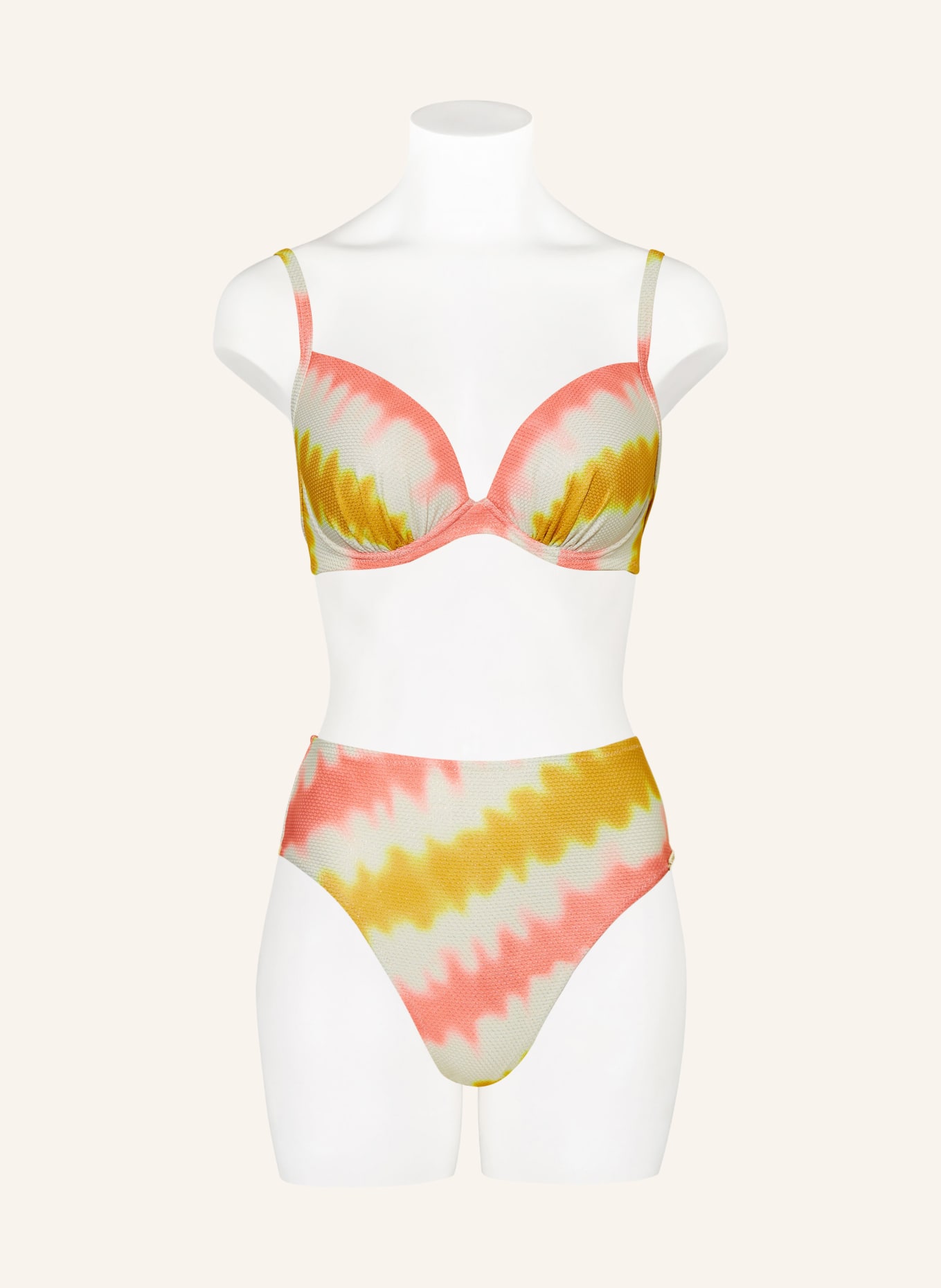 watercult Underwired bikini top SUMMER MUSE with glitter thread, Color: DARK YELLOW/ LIGHT RED/ CREAM (Image 2)