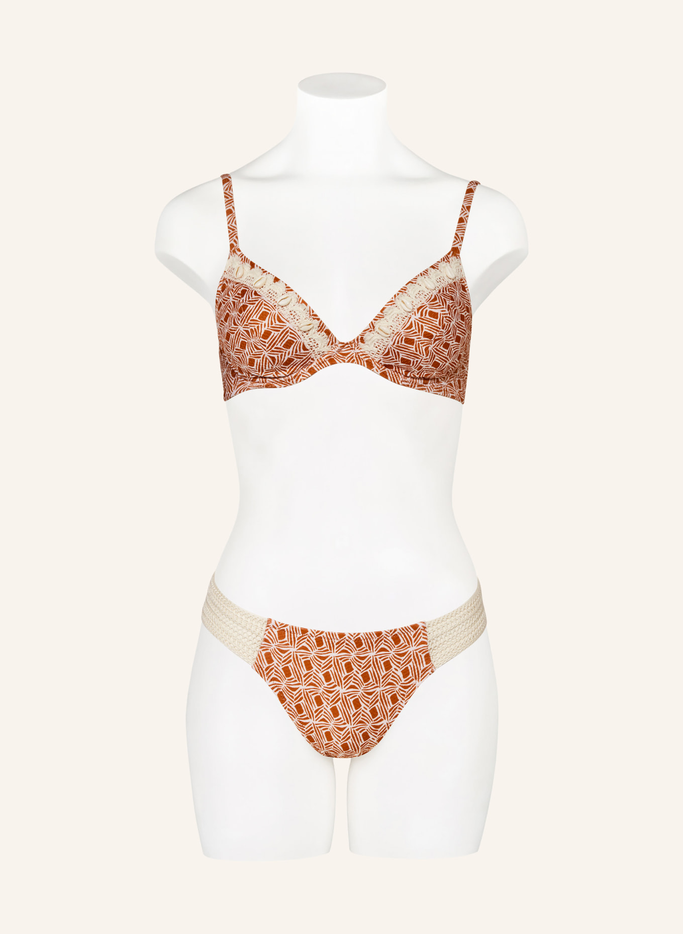 watercult Underwired bikini top ORGANIC MODERNS, Color: DARK ORANGE/ WHITE (Image 2)