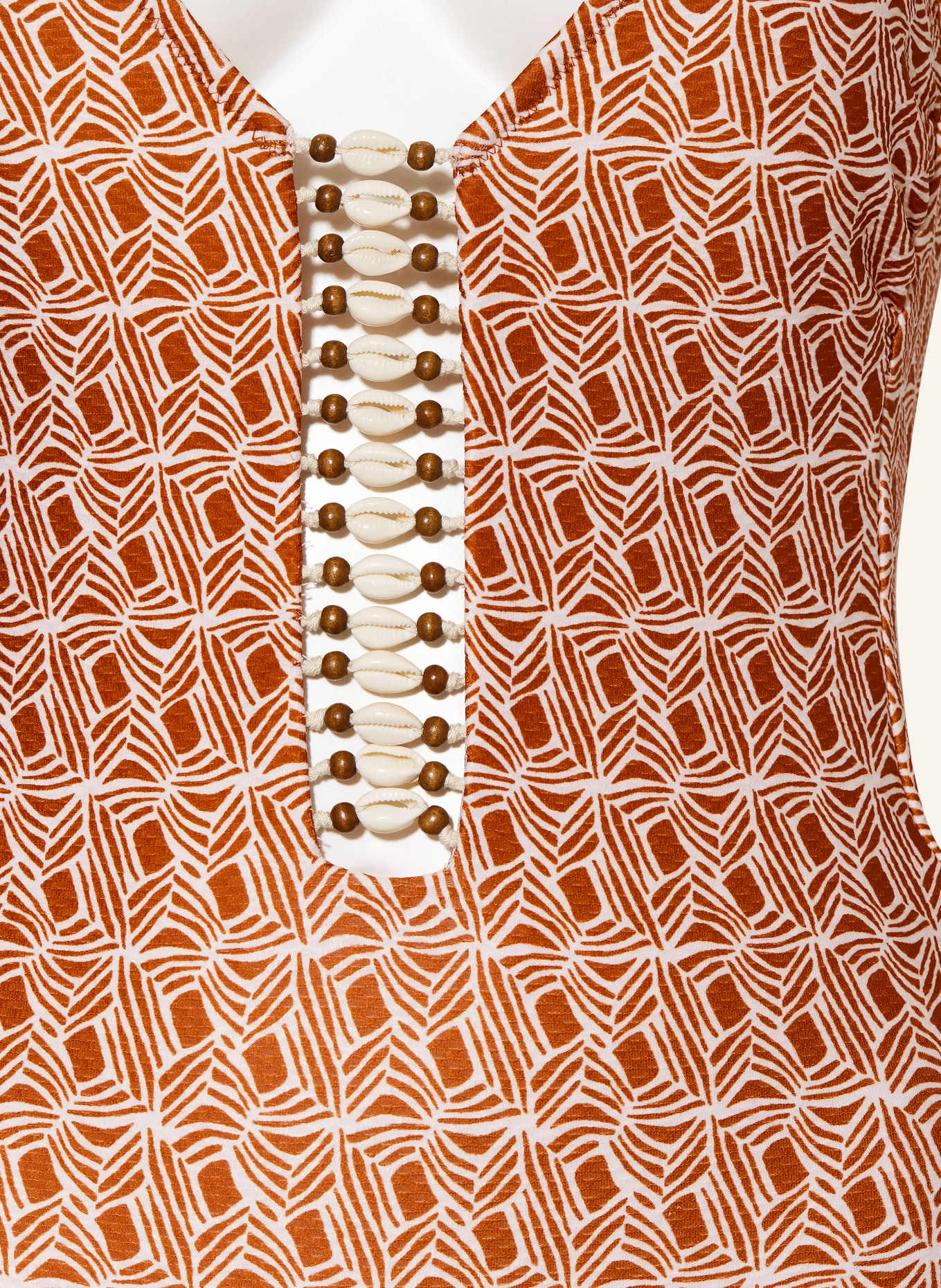 watercult Halter neck-swimsuit ORGANIC MODERNS with decorative beads, Color: DARK ORANGE/ WHITE (Image 4)