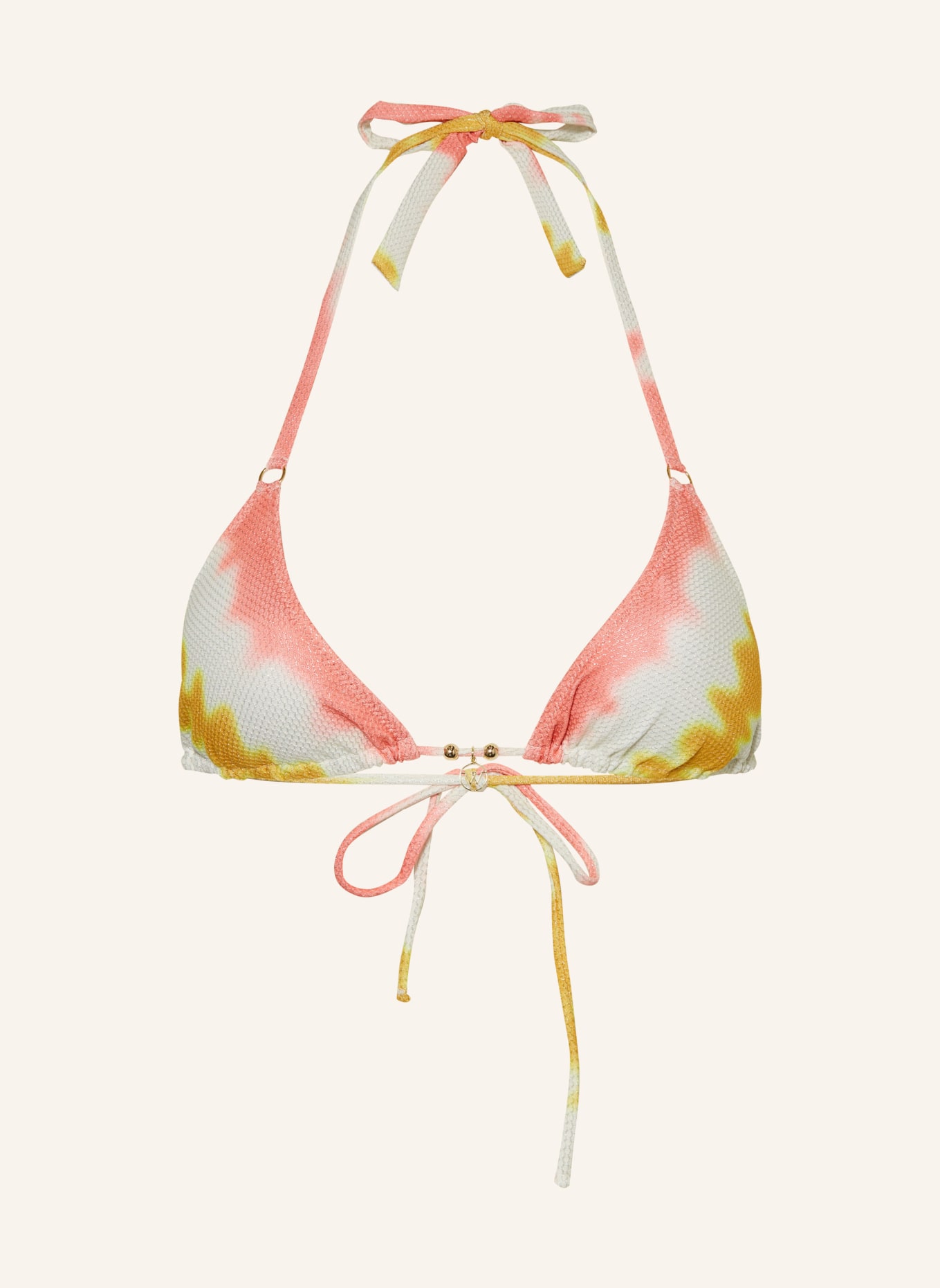 watercult Triangle bikini top SUMMER MUSE with glitter thread, Color: DARK YELLOW/ CREAM/ LIGHT RED (Image 1)
