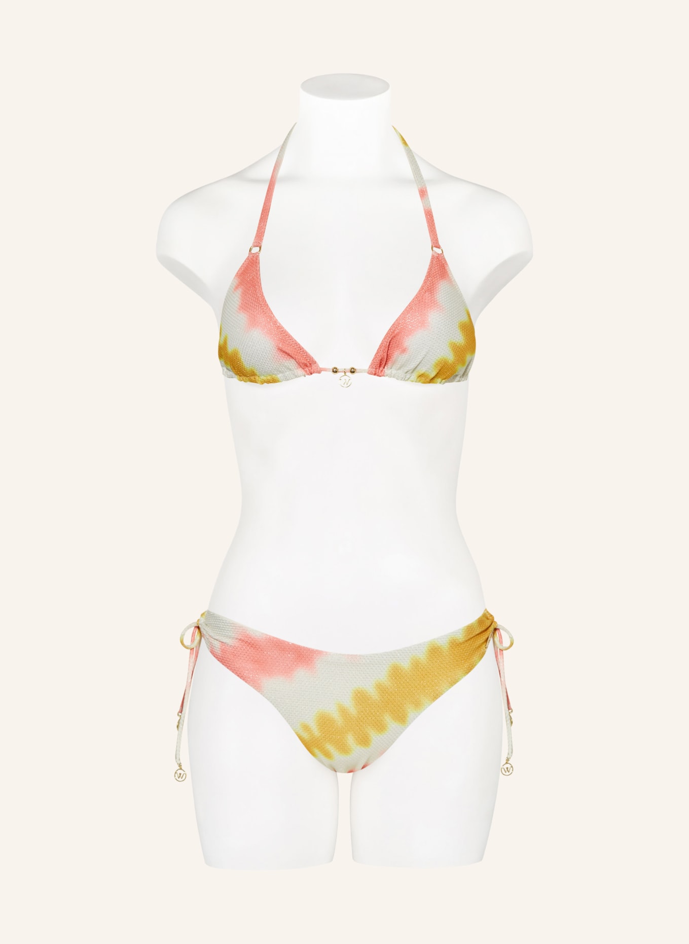 watercult Triangle bikini top SUMMER MUSE with glitter thread, Color: DARK YELLOW/ CREAM/ LIGHT RED (Image 2)