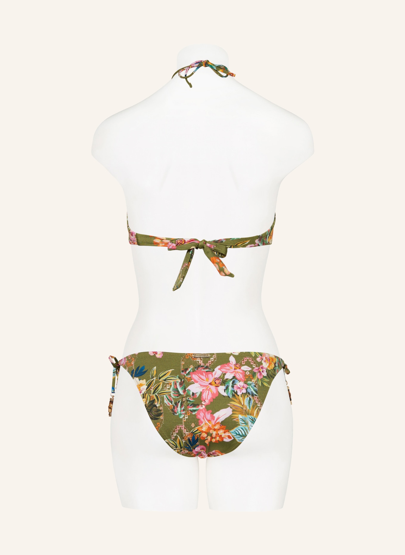 watercult Triangle bikini bottoms SUNSET FLORALS, Color: OLIVE/ ORANGE (Image 3)