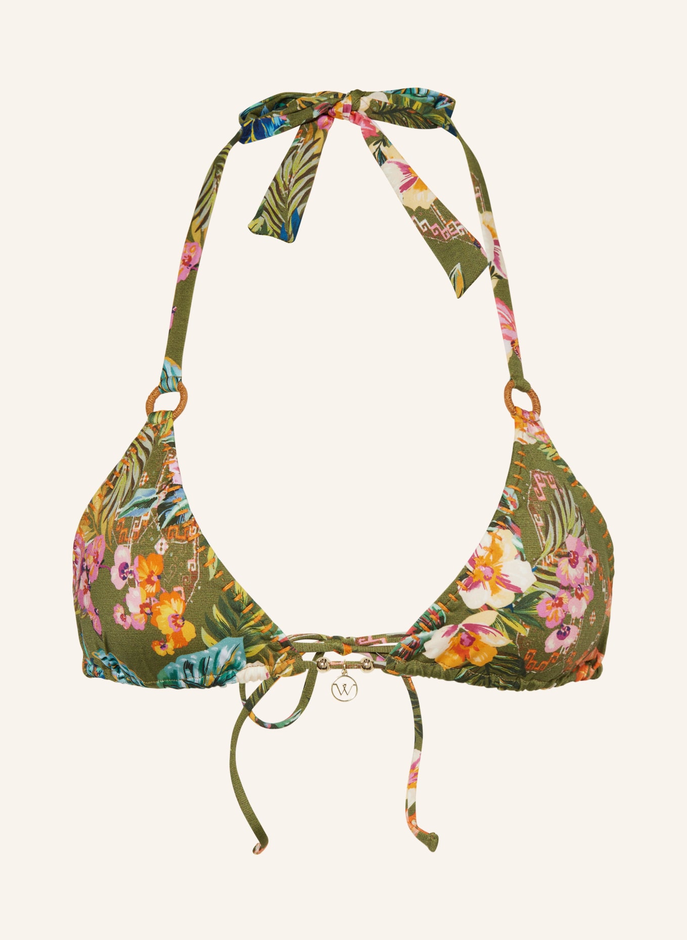 watercult Triangel-Bikini-Top SUNSET FLORALS, Farbe: OLIV/ ORANGE (Bild 1)