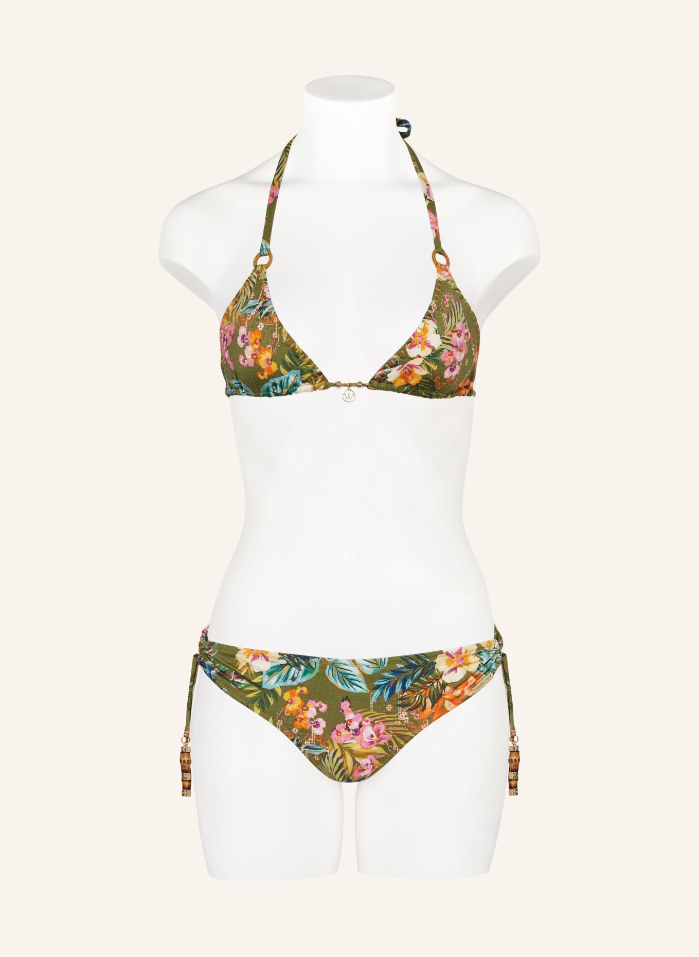 watercult Triangle bikini top SUNSET FLORALS, Color: OLIVE/ ORANGE (Image 2)