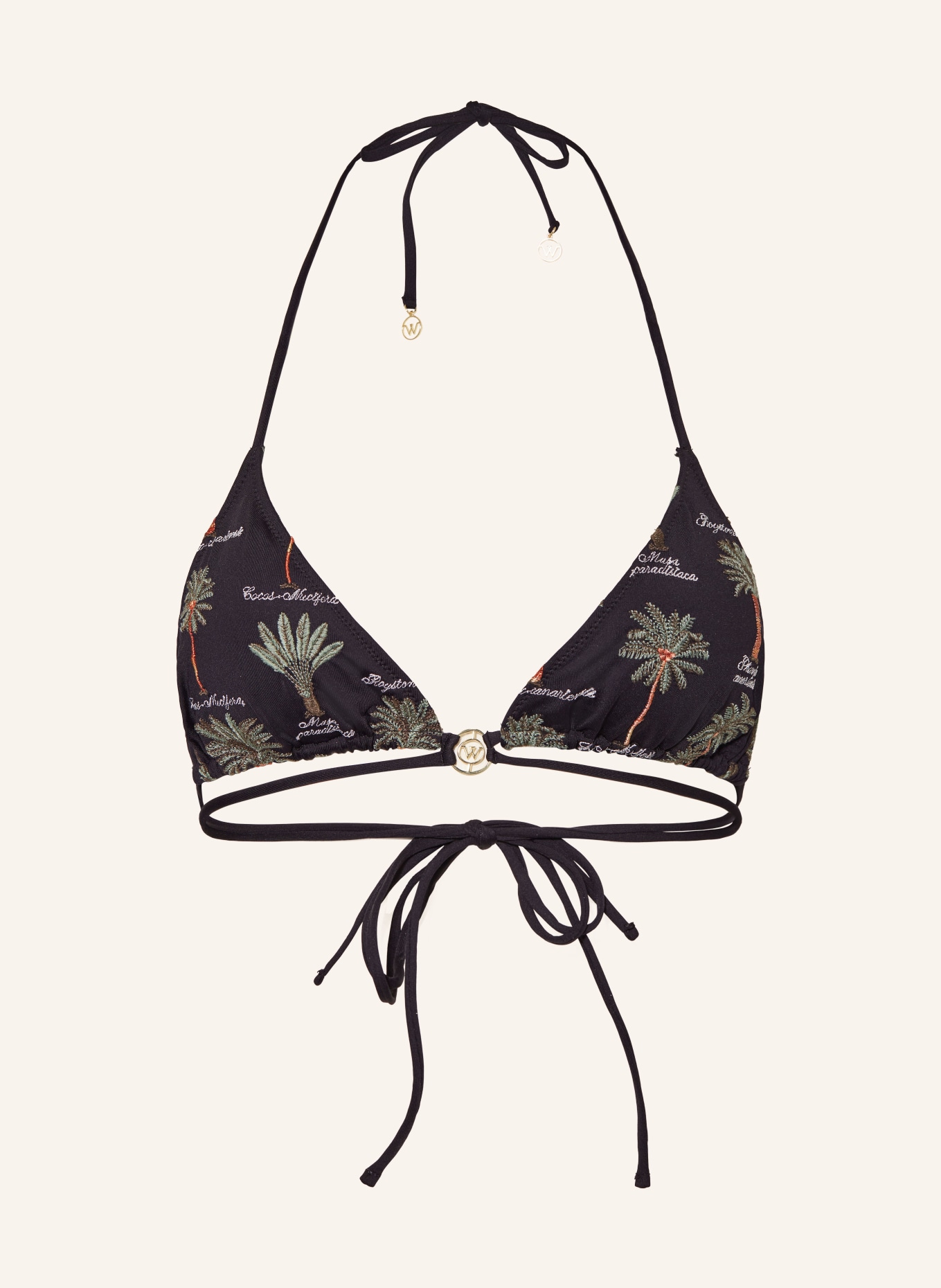 watercult Triangle bikini top ART HERBARIA, Color: BLACK/ GREEN (Image 1)