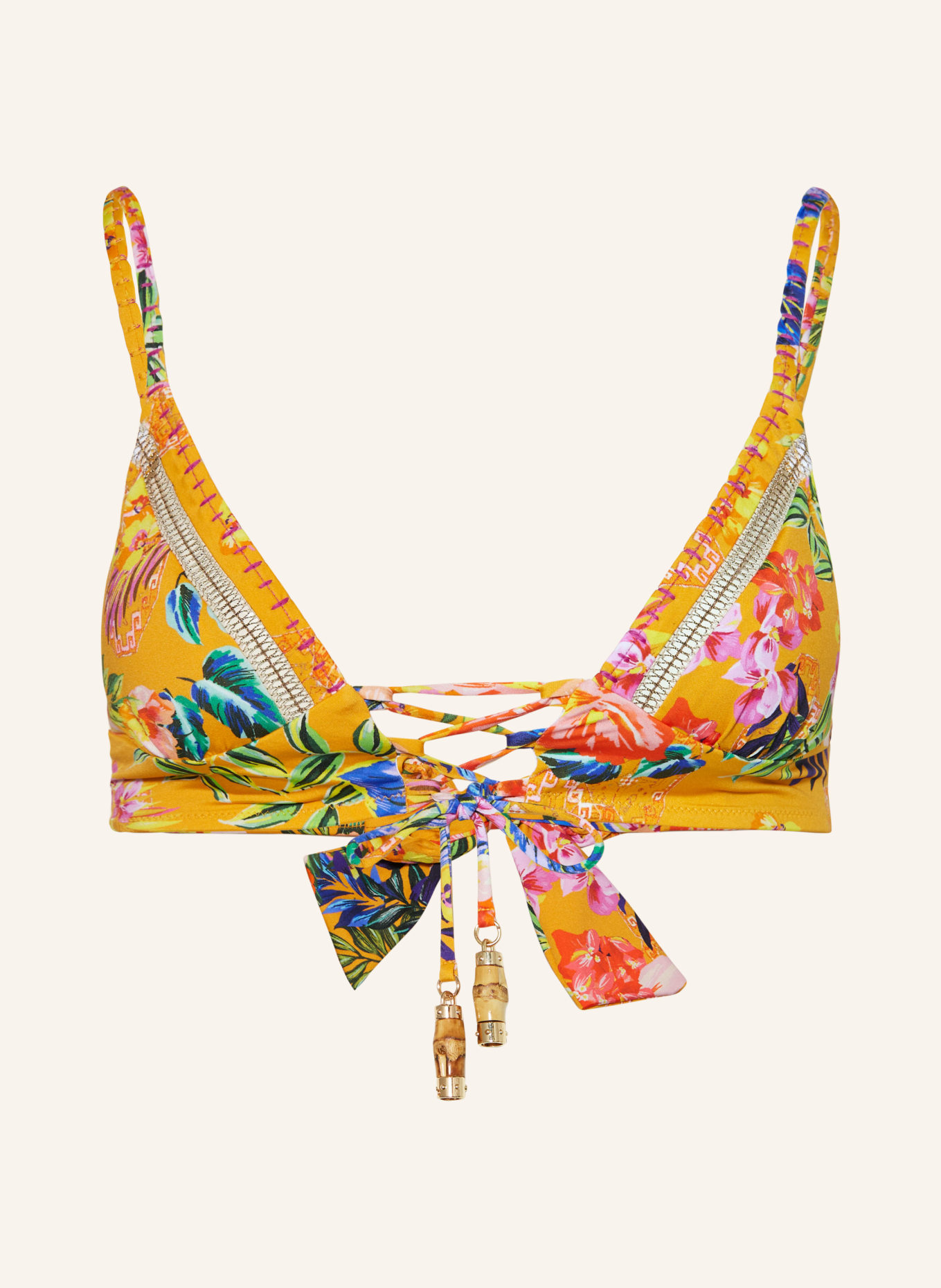 watercult Bralette-Bikini-Top SUNSET FLORALS, Farbe: DUNKELGELB/ BLAU/ ROT (Bild 1)