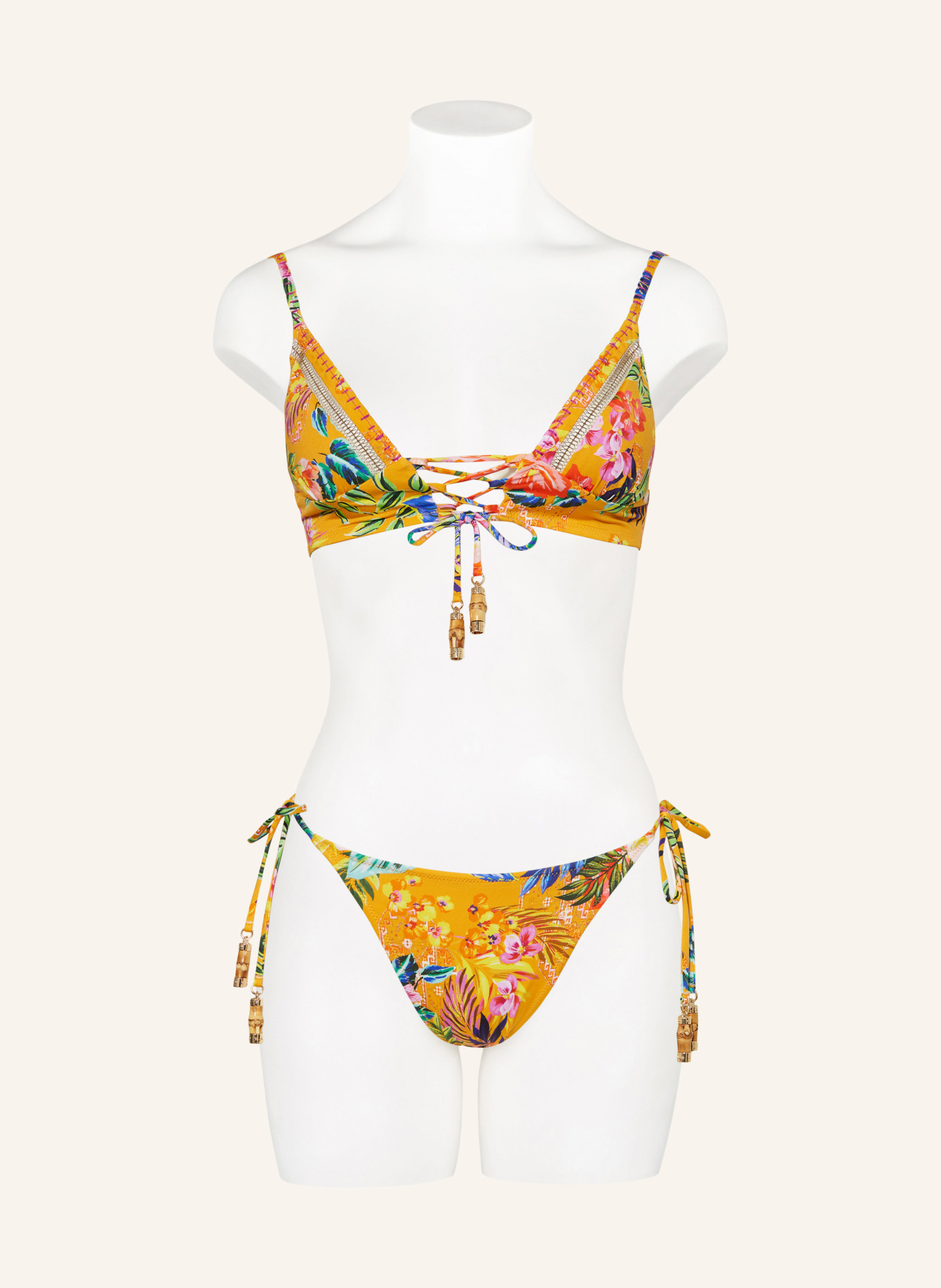 watercult Bralette bikini top SUNSET FLORALS, Color: DARK YELLOW/ BLUE/ RED (Image 2)