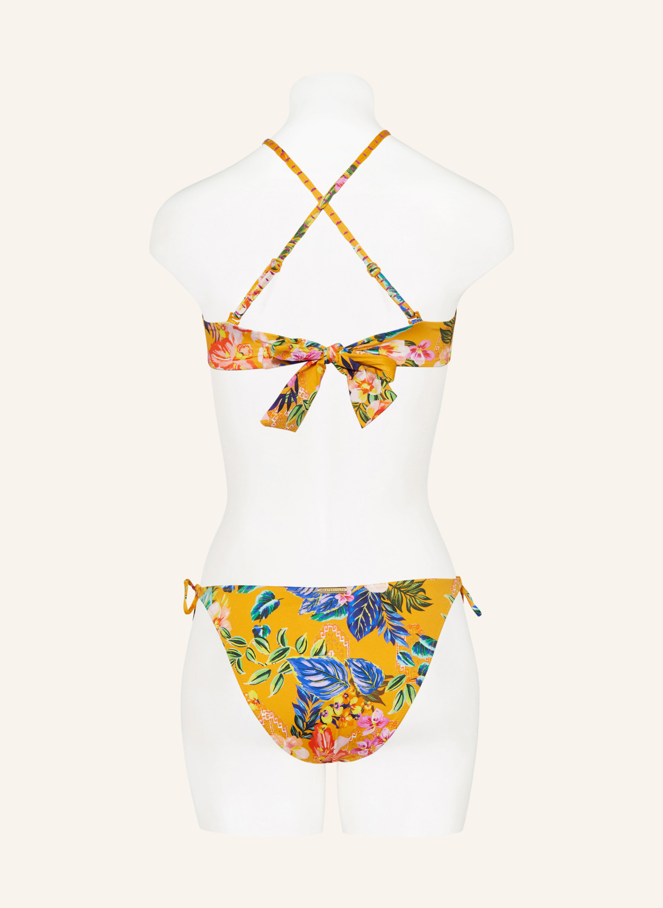 watercult Bralette bikini top SUNSET FLORALS, Color: DARK YELLOW/ BLUE/ RED (Image 4)