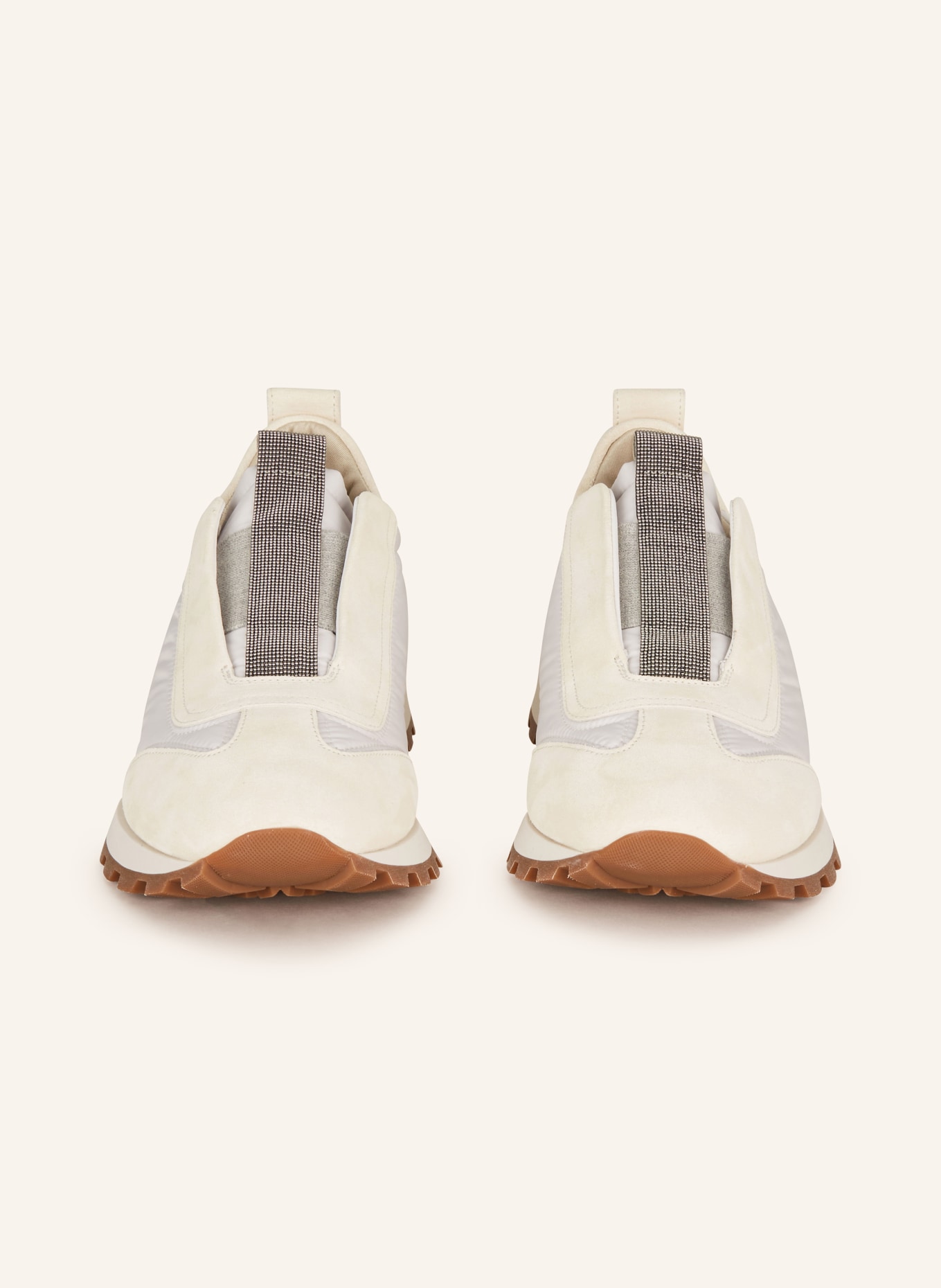 BRUNELLO CUCINELLI Slip-on sneakersy s ozdobnými kamínky, Barva: BÍLÁ/ KRÉMOVÁ/ STŘÍBRNÁ (Obrázek 3)