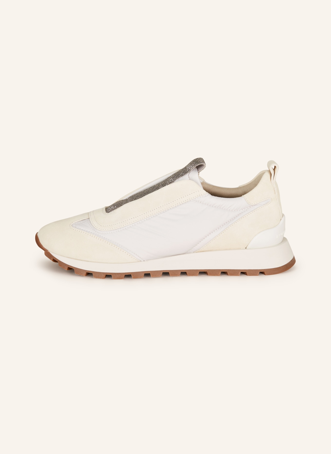 BRUNELLO CUCINELLI Slip-on sneakers with decorative gems, Color: WHITE/ CREAM/ SILVER (Image 4)