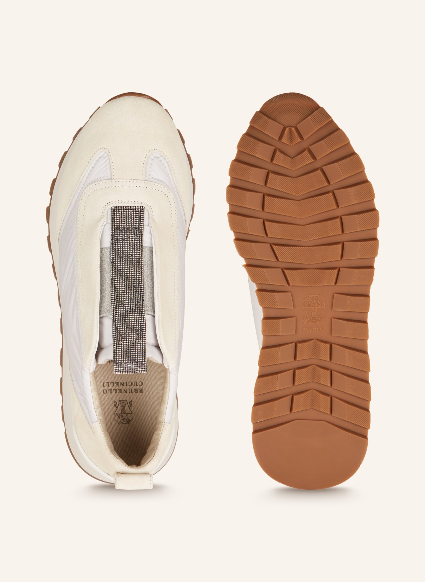 BRUNELLO CUCINELLI Slip-on sneakers with decorative gems, Color: WHITE/ CREAM/ SILVER (Image 5)