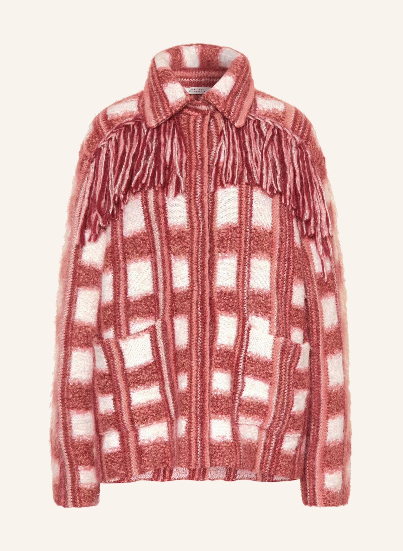 DOROTHEE SCHUMACHER Cardigan DIZZY CHECK CARDIGAN with alpaca, Color: WHITE/ ROSE/ DARK RED (Image 1)