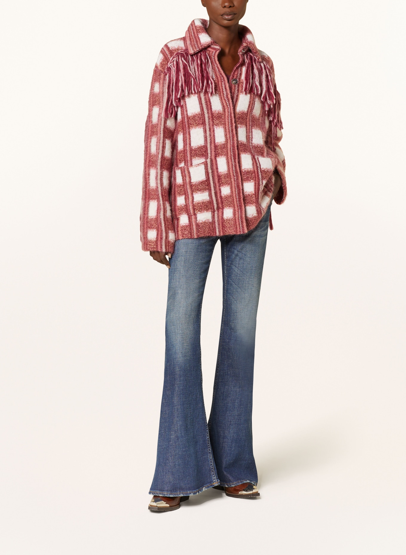 DOROTHEE SCHUMACHER Cardigan DIZZY CHECK CARDIGAN with alpaca, Color: WHITE/ ROSE/ DARK RED (Image 2)