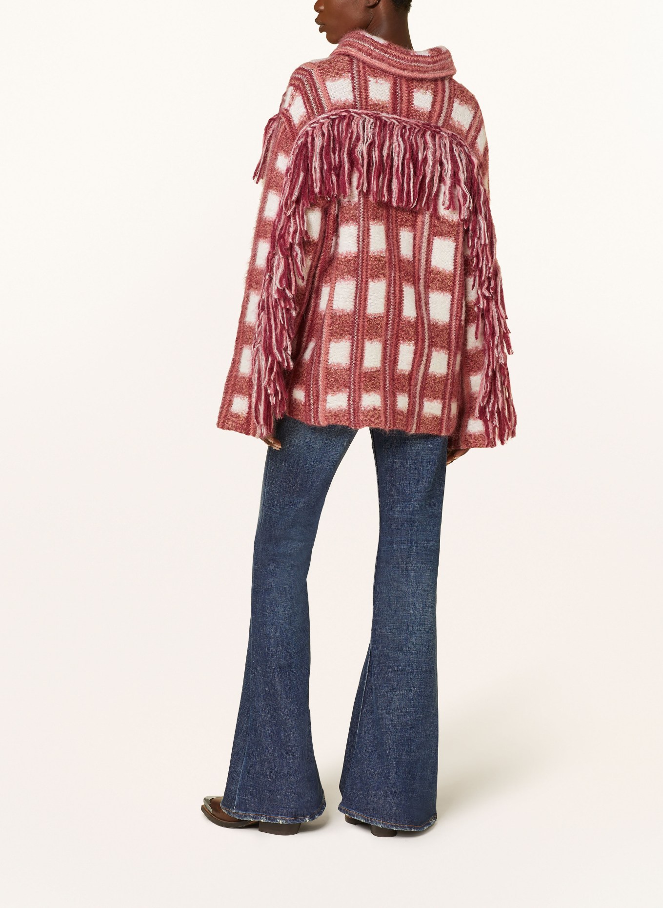 DOROTHEE SCHUMACHER Cardigan DIZZY CHECK CARDIGAN with alpaca, Color: WHITE/ ROSE/ DARK RED (Image 3)