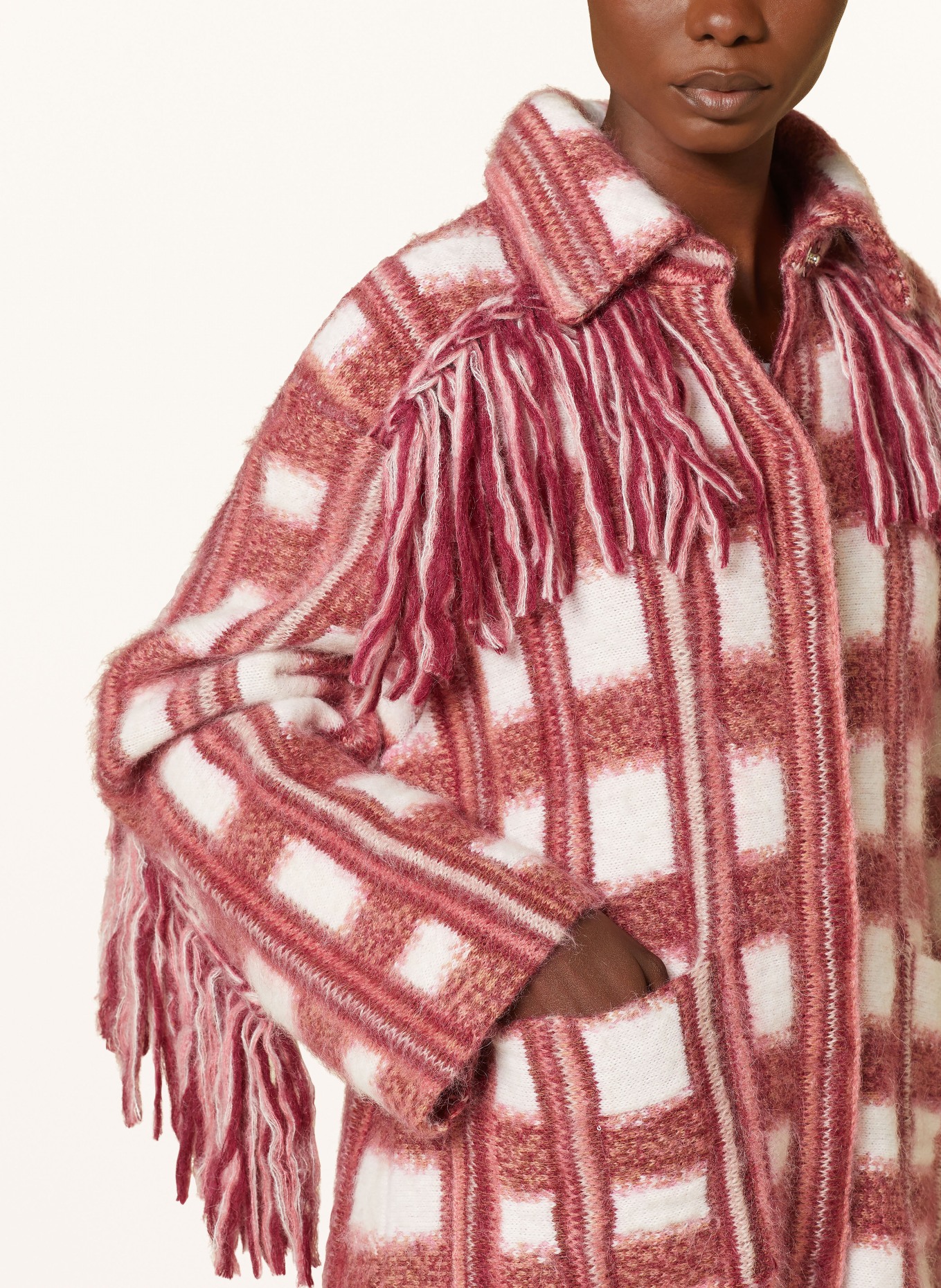 DOROTHEE SCHUMACHER Cardigan DIZZY CHECK CARDIGAN with alpaca, Color: WHITE/ ROSE/ DARK RED (Image 4)