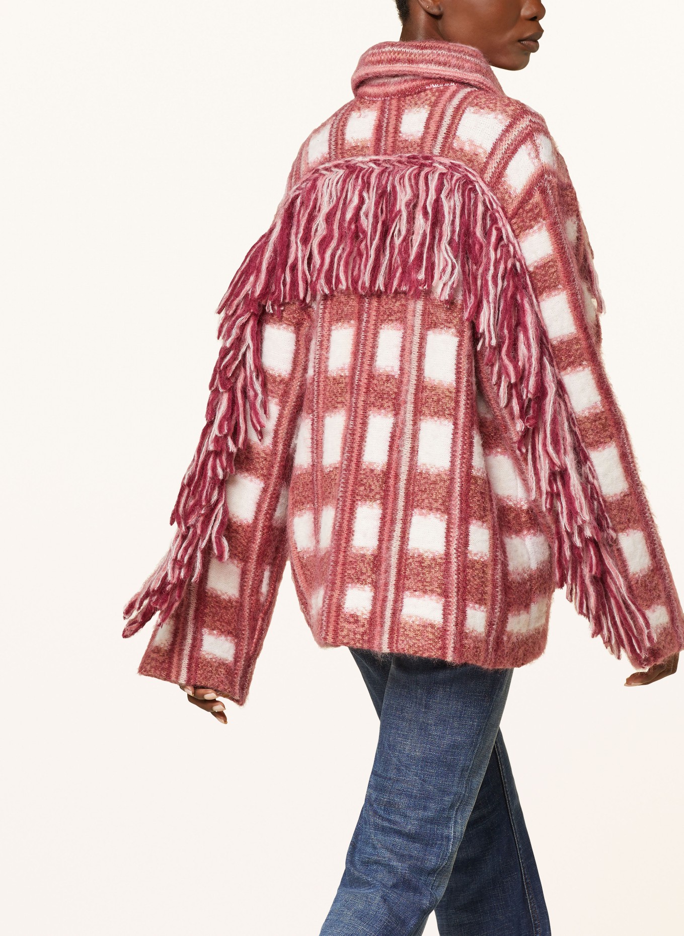 DOROTHEE SCHUMACHER Cardigan DIZZY CHECK CARDIGAN with alpaca, Color: WHITE/ ROSE/ DARK RED (Image 5)