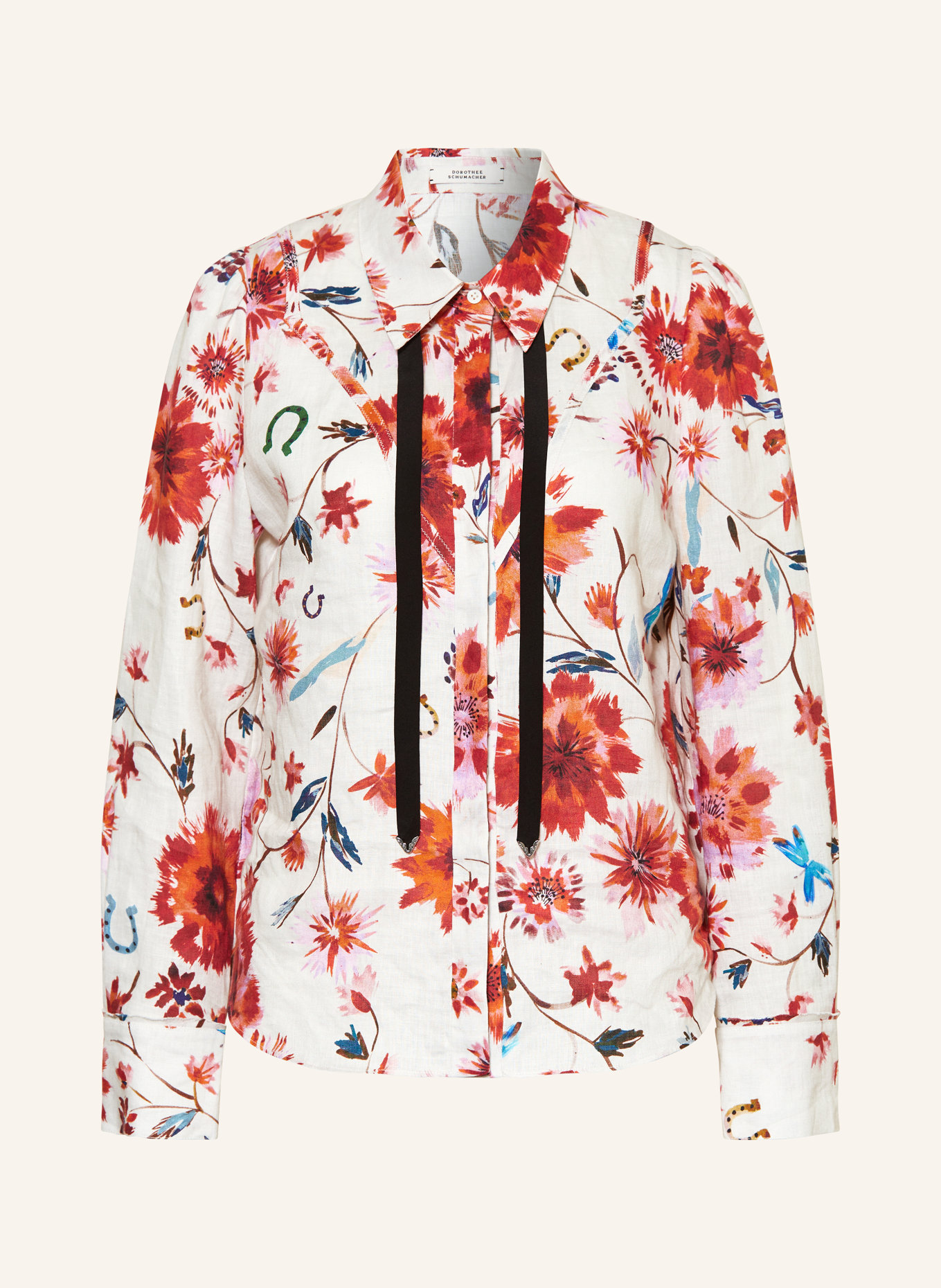 DOROTHEE SCHUMACHER Shirt blouse FLORAL EASE I BLOUSE made of linen, Color: CREAM/ RED/ BLUE (Image 1)