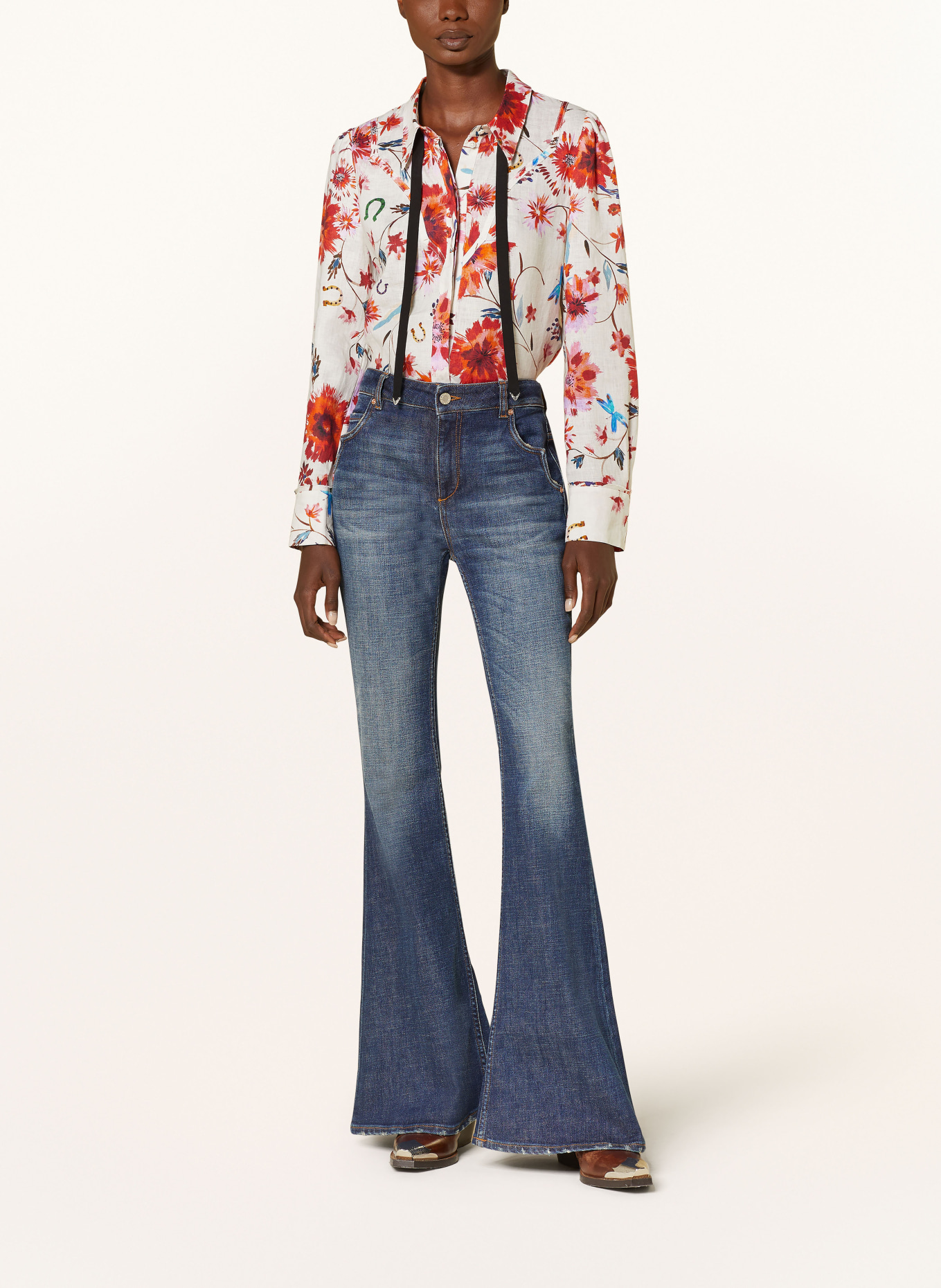 DOROTHEE SCHUMACHER Shirt blouse FLORAL EASE I BLOUSE made of linen, Color: CREAM/ RED/ BLUE (Image 2)