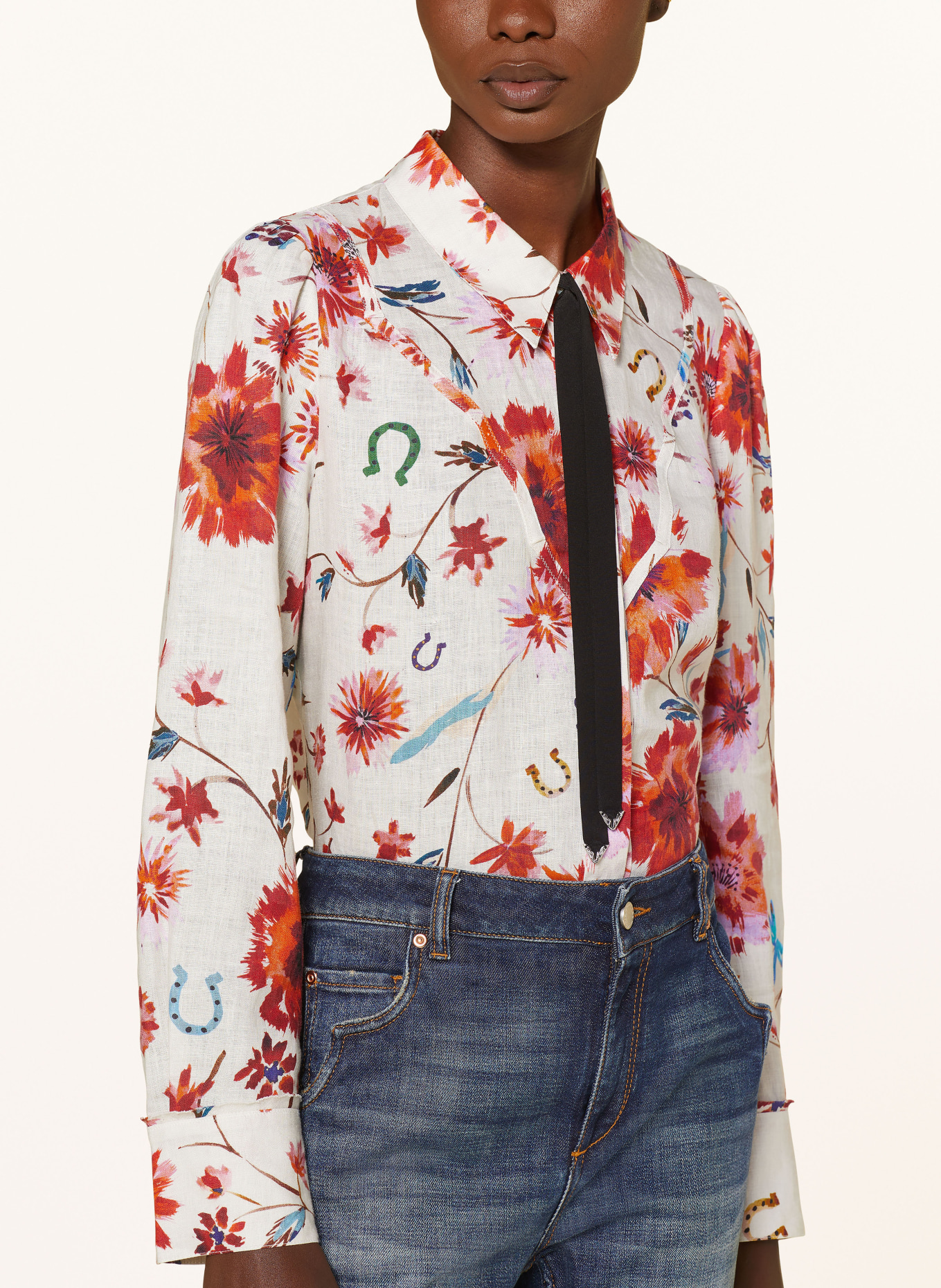 DOROTHEE SCHUMACHER Shirt blouse FLORAL EASE I BLOUSE made of linen, Color: CREAM/ RED/ BLUE (Image 4)