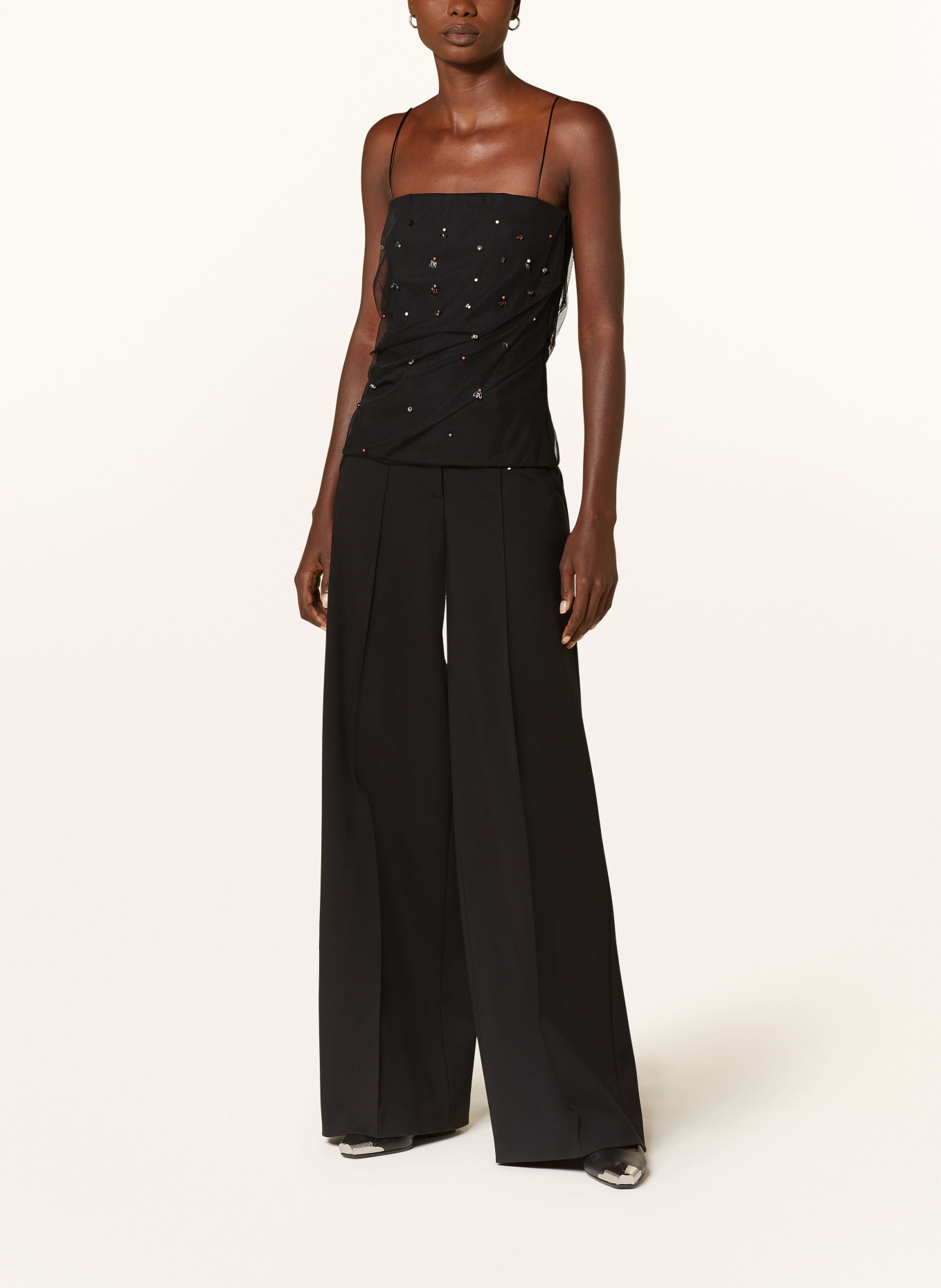 DOROTHEE SCHUMACHER Blouse top EMOTIONAL ESSENCE I TOP with tulle and decorative beads, Color: BLACK (Image 2)