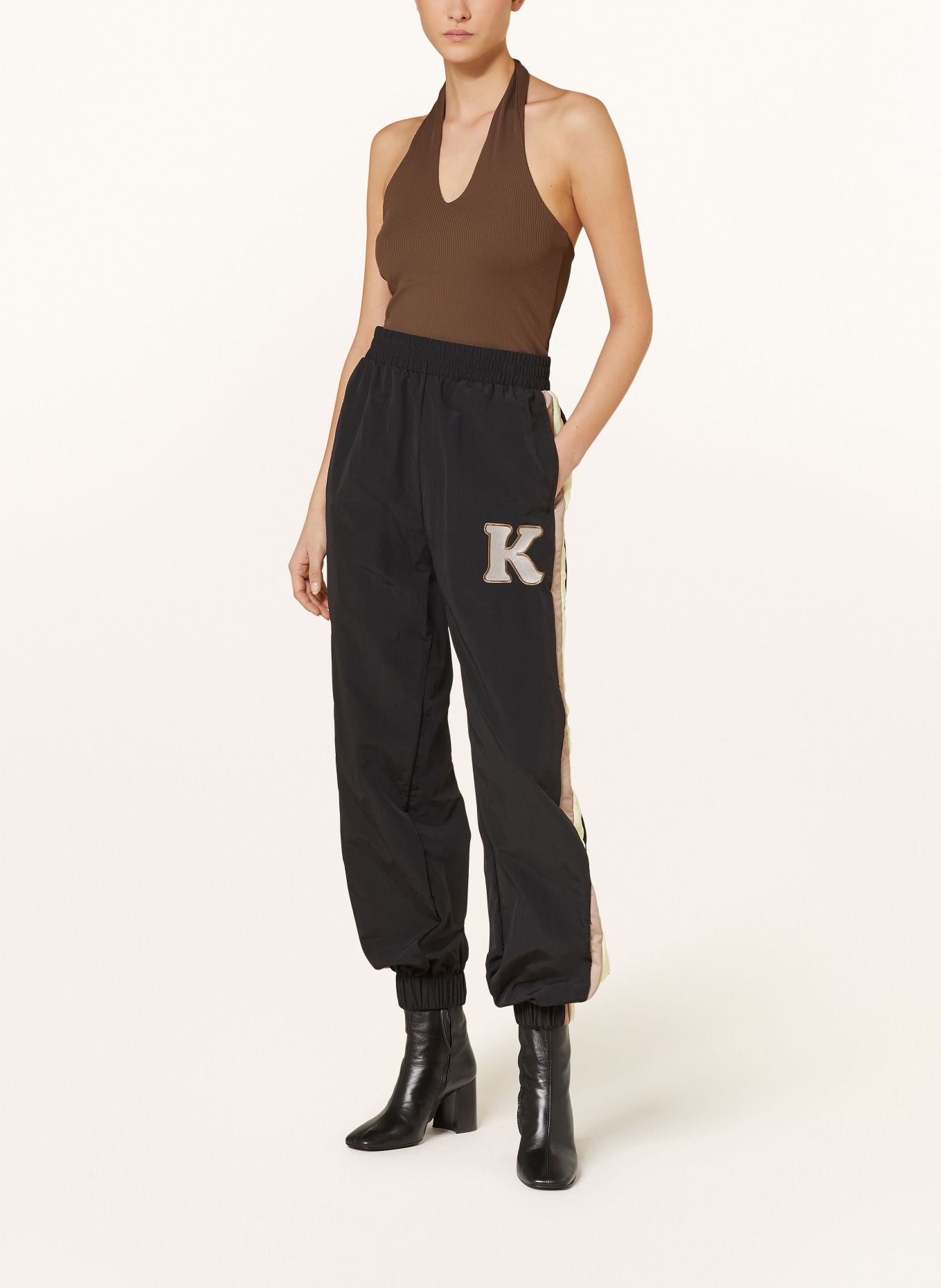 KARO KAUER Track pants, Color: BLACK/ BEIGE/ LIGHT YELLOW (Image 2)