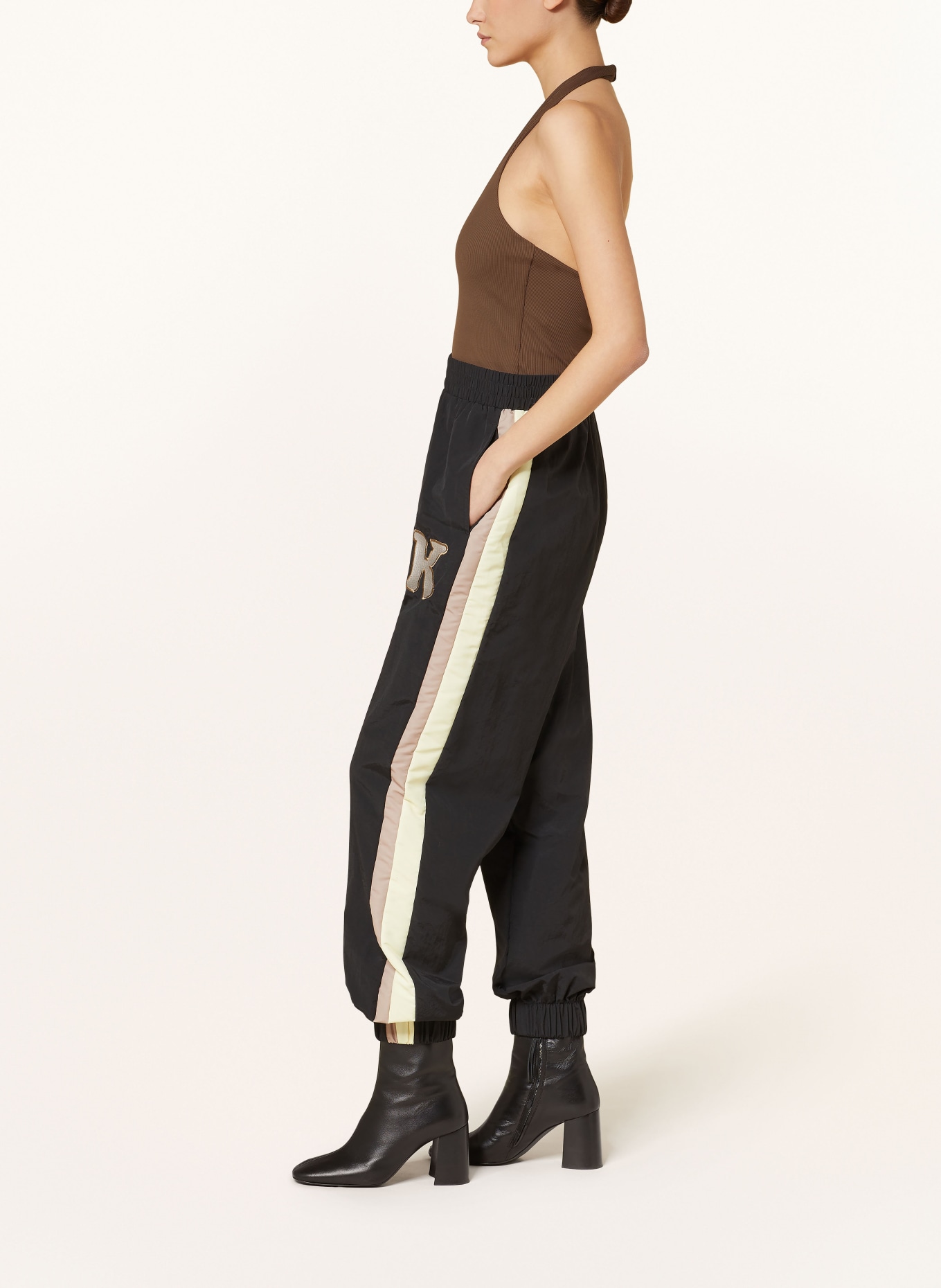 KARO KAUER Track pants, Color: BLACK/ BEIGE/ LIGHT YELLOW (Image 4)