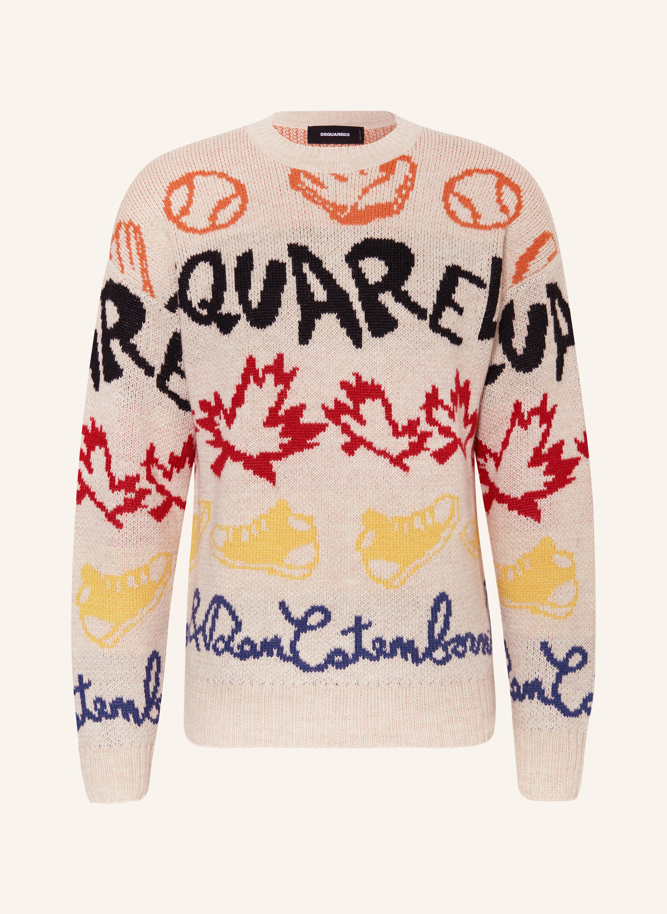 DSQUARED2 Sweter z dodatkiem alpaki, Kolor: BEŻOWY/ CZERWONY/ CZARNY (Obrazek 1)