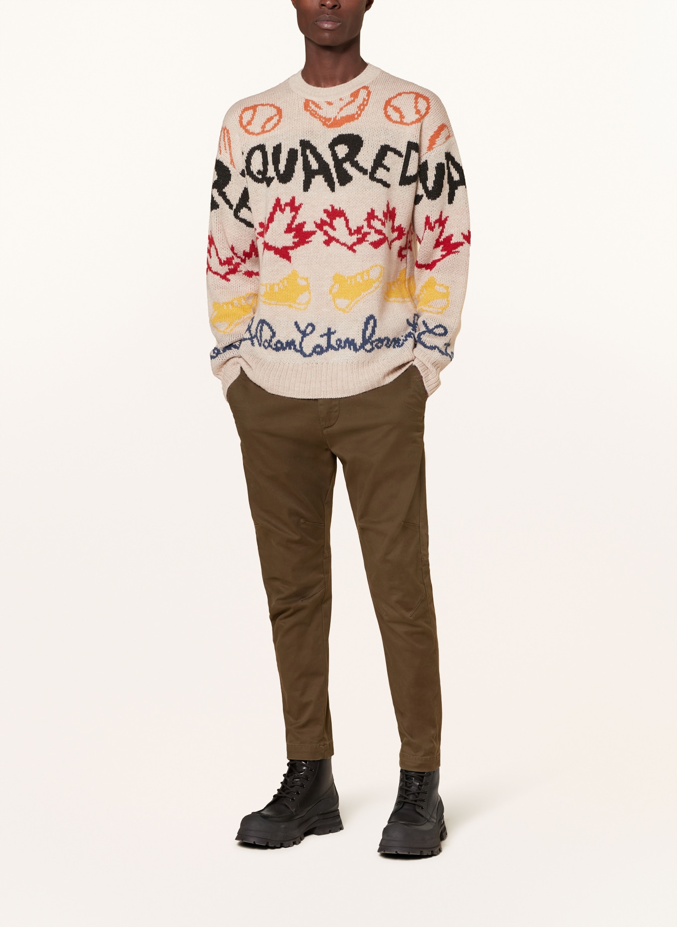 DSQUARED2 Sweater with alpaca, Color: BEIGE/ RED/ BLACK (Image 2)
