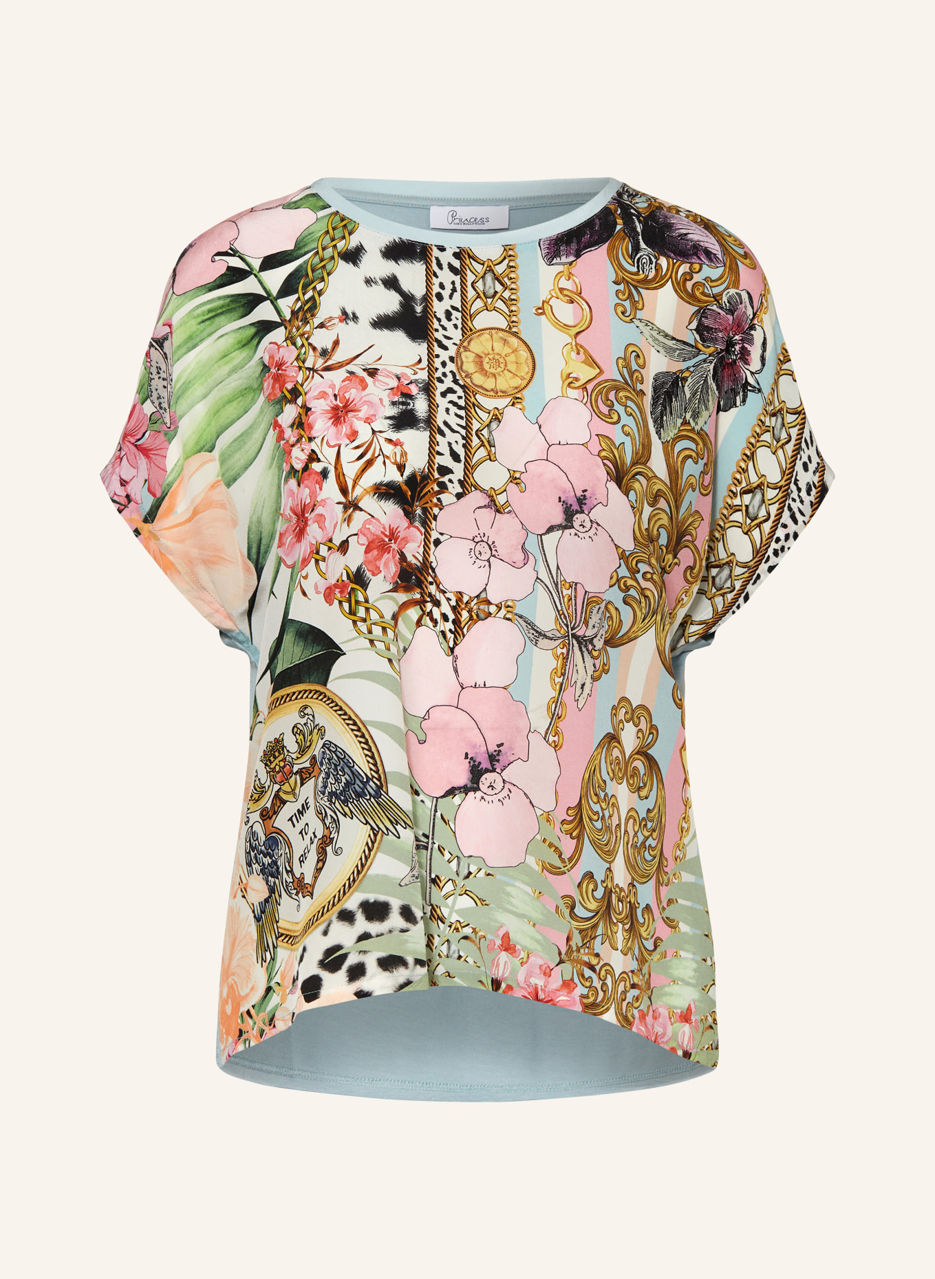 Princess GOES HOLLYWOOD Shirt blouse in mixed materials with silk, Color: LIGHT BLUE/ PINK/ LIGHT GREEN (Image 1)