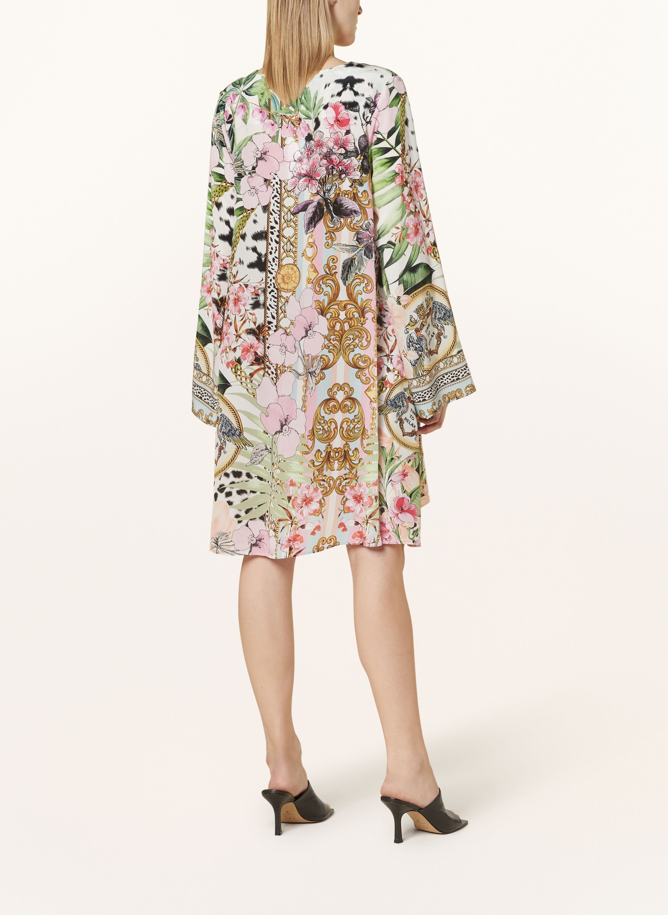 Princess GOES HOLLYWOOD Seidenkleid mit Schmucksteinen: WEISS / HELLGRÜN / ROSA