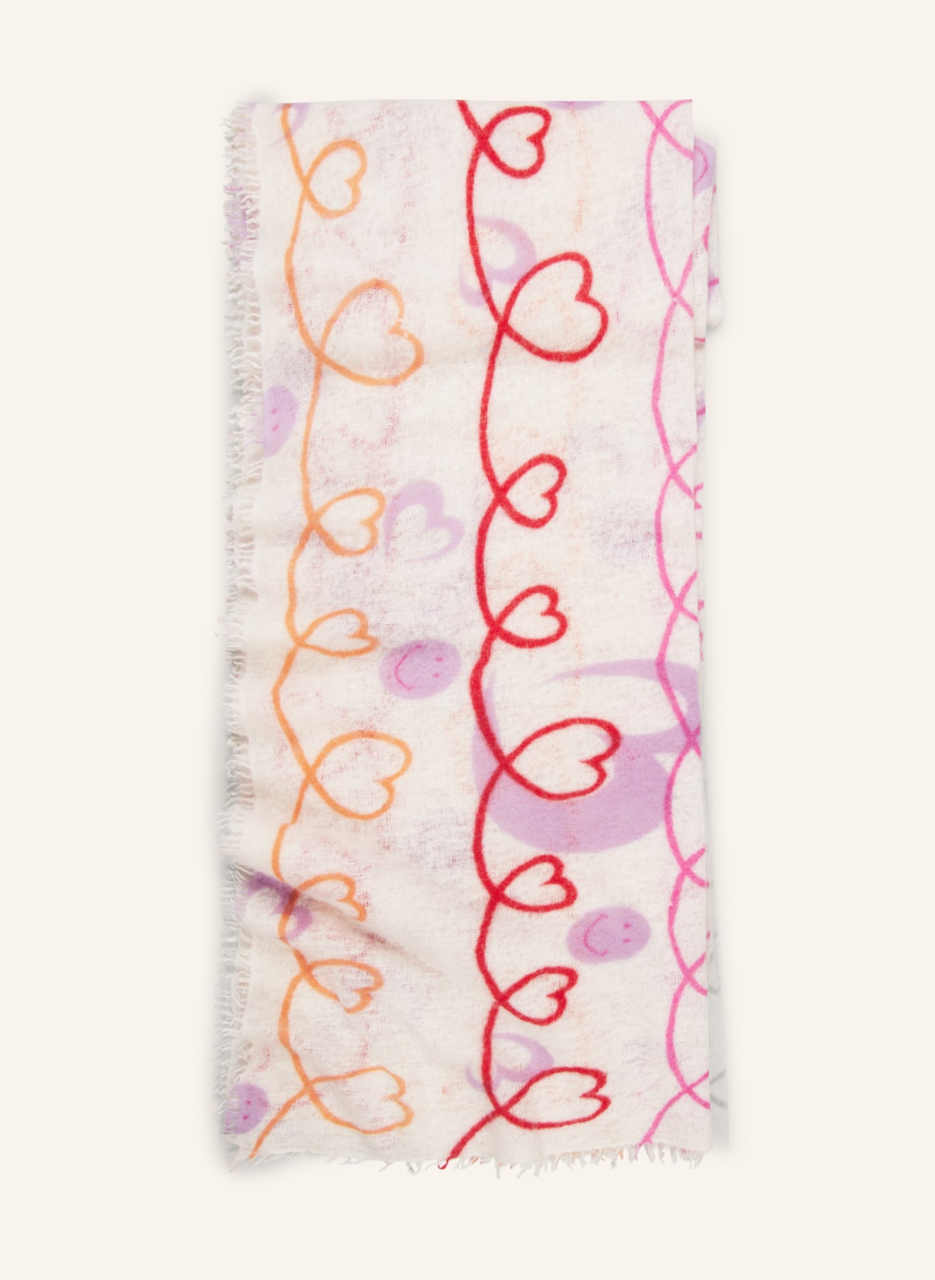 PURSCHOEN Cashmere scarf, Color: CREAM/ LIGHT PURPLE/ RED (Image 1)
