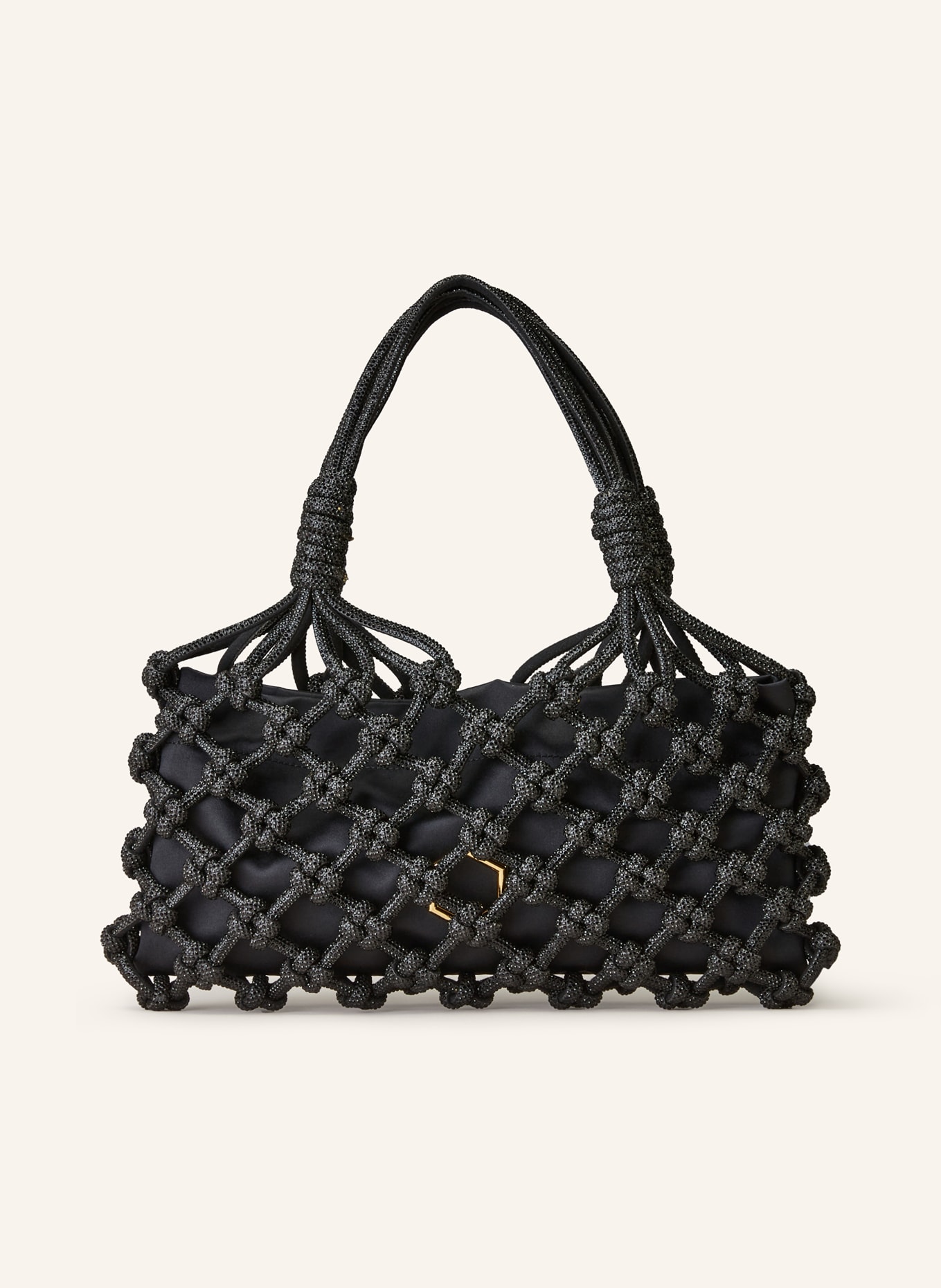 HIBOURAMA Handbag LOLA BAGUETTE with pouch and decorative gems, Color: BLACK (Image 1)